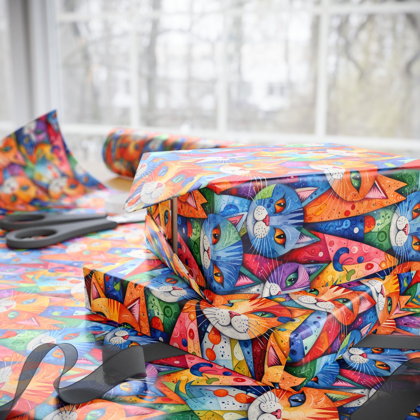 Meowgical Mosaic – Rainbow Cat Wrapping Paper