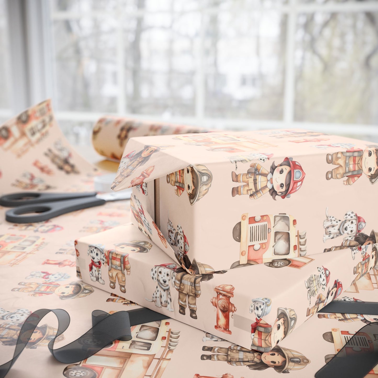 Orange Firefighter Wrapping Paper