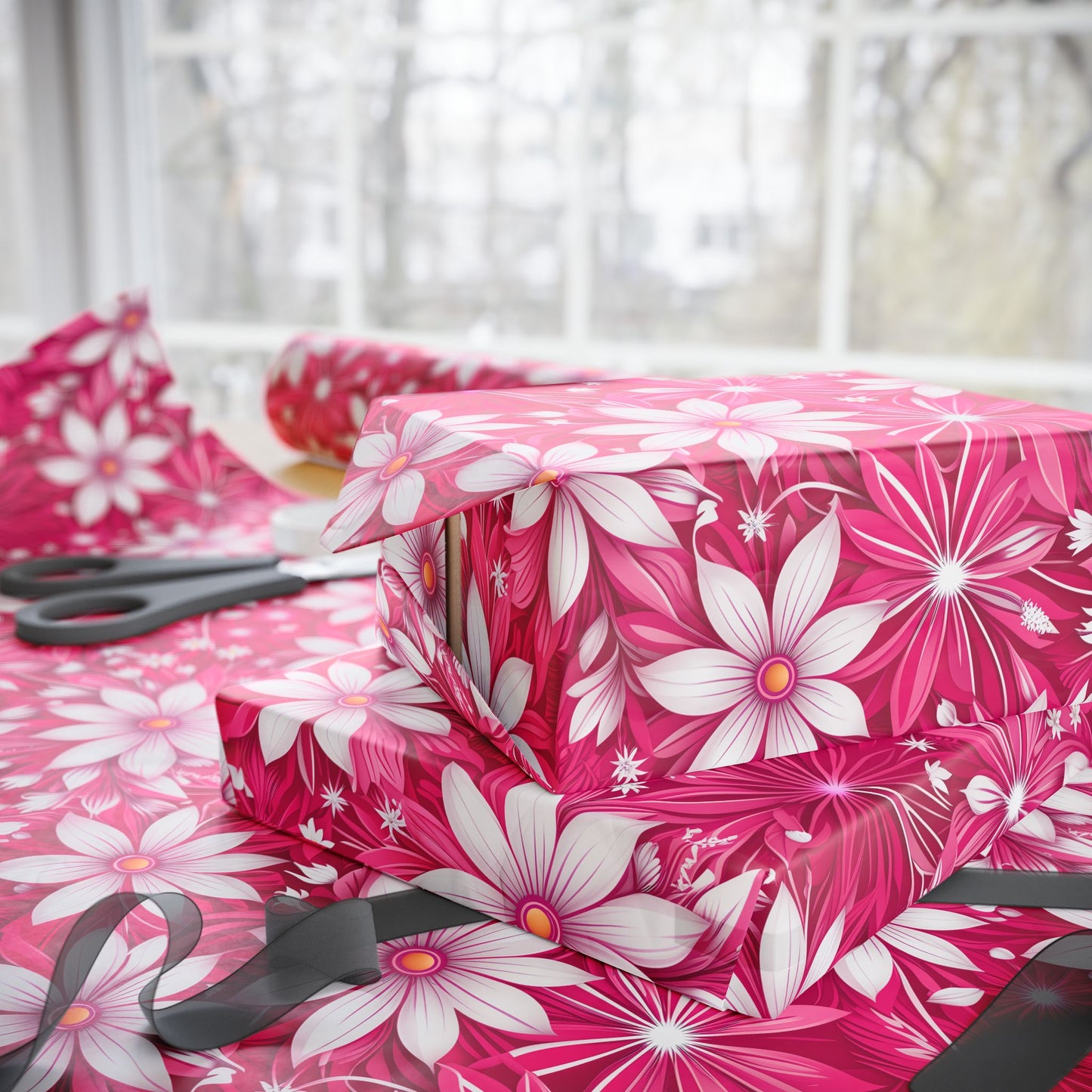 Pink and White Daisies Wrapping Paper
