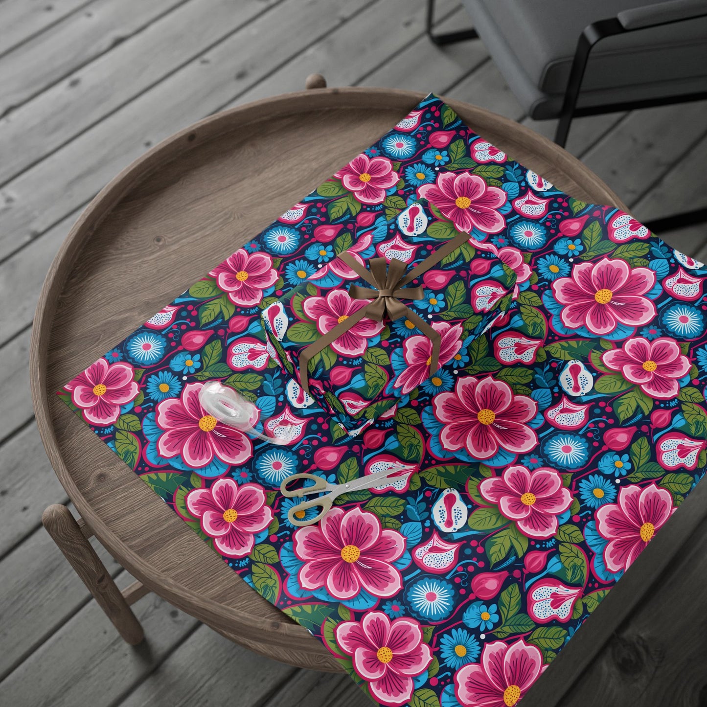 Colorful Pink & Aqua Flower Pattern Gift Wrap