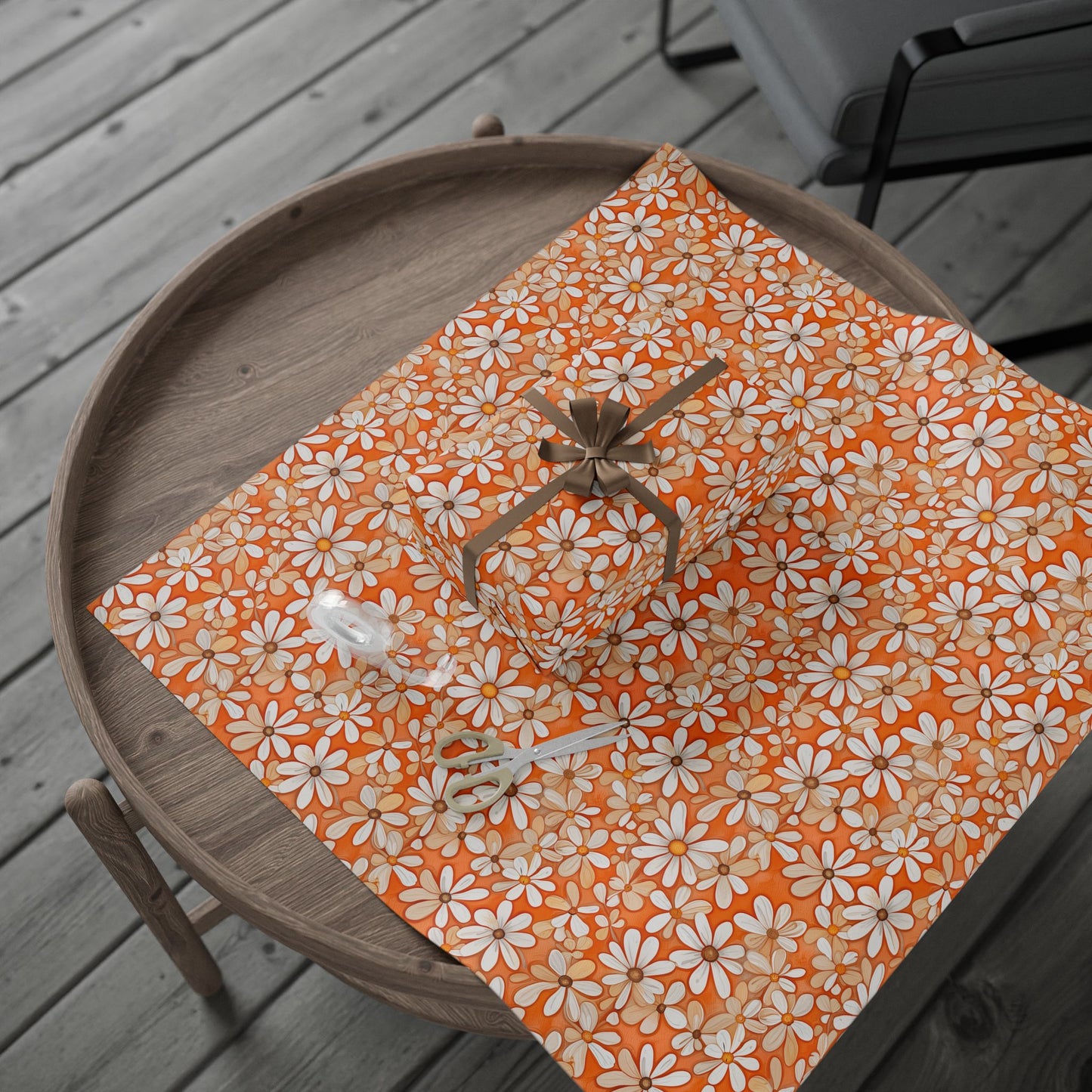 Charming Orange Floral Gift Wrap