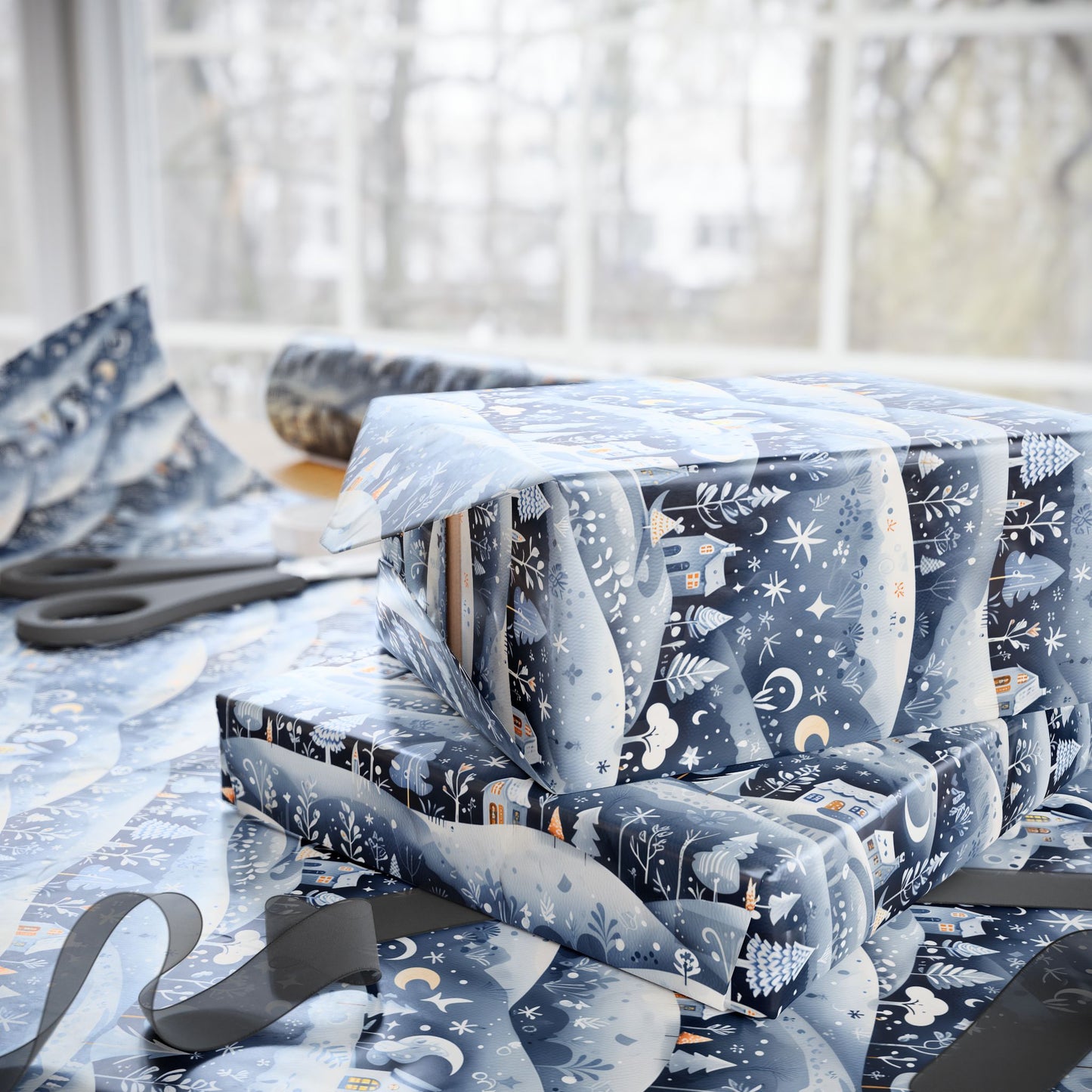 Silent Nightscape – Winter Village Wrapping Paper