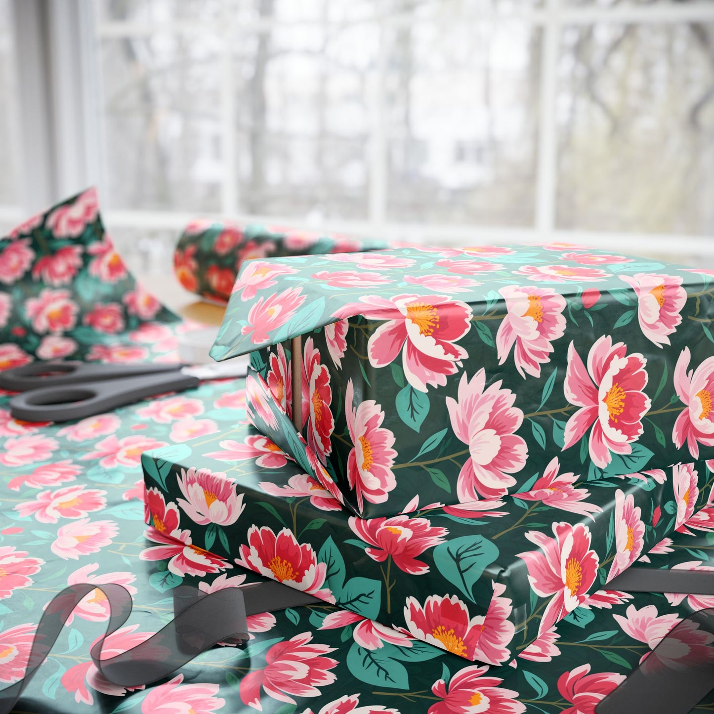 Pink & Green Floral Gift Wrapping Paper