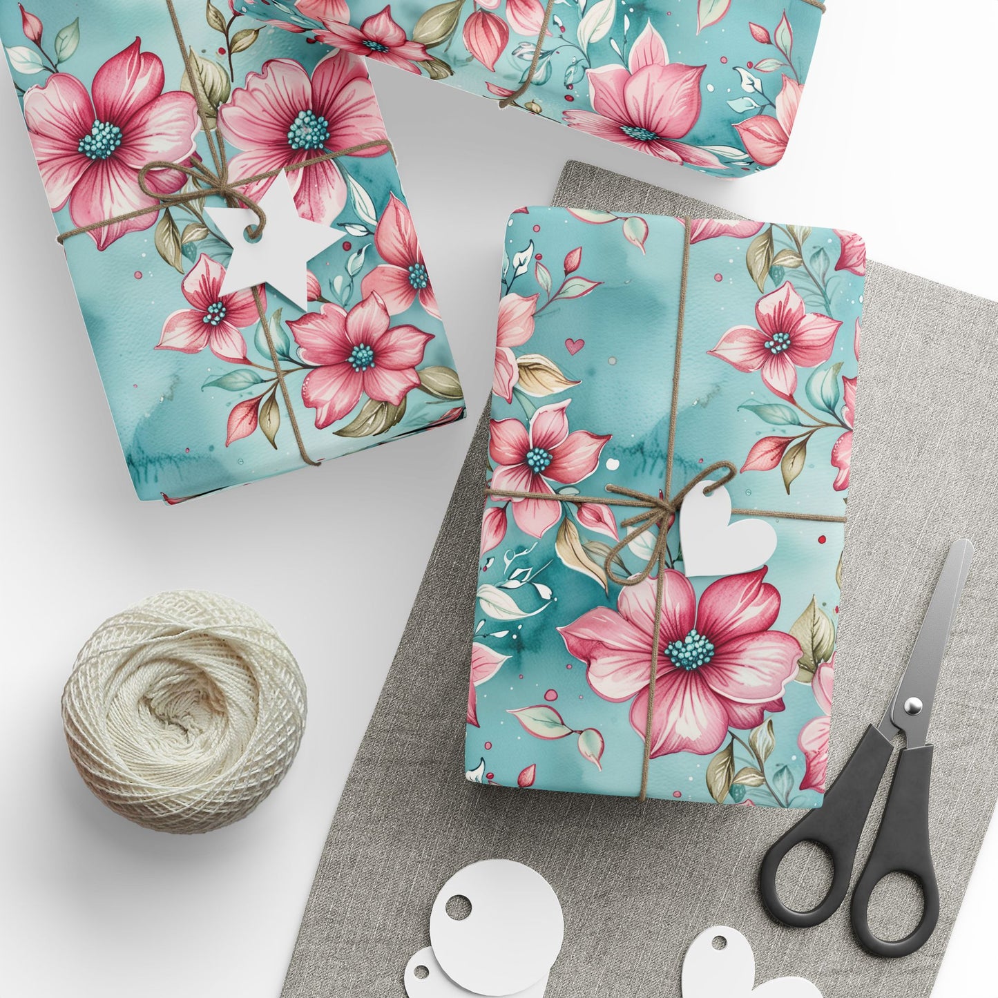 Aqua and Pink Watercolor Flowers
