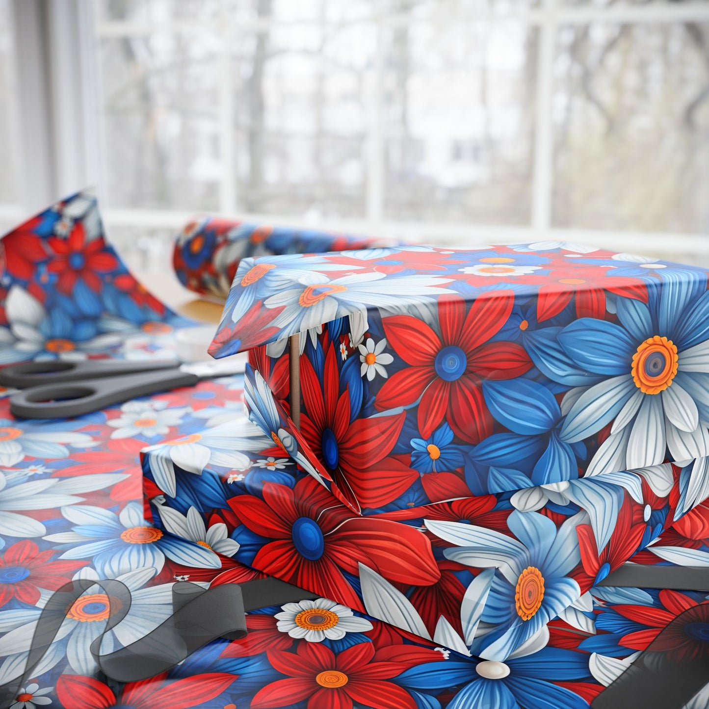 Red White Blue Daisy Floral Design