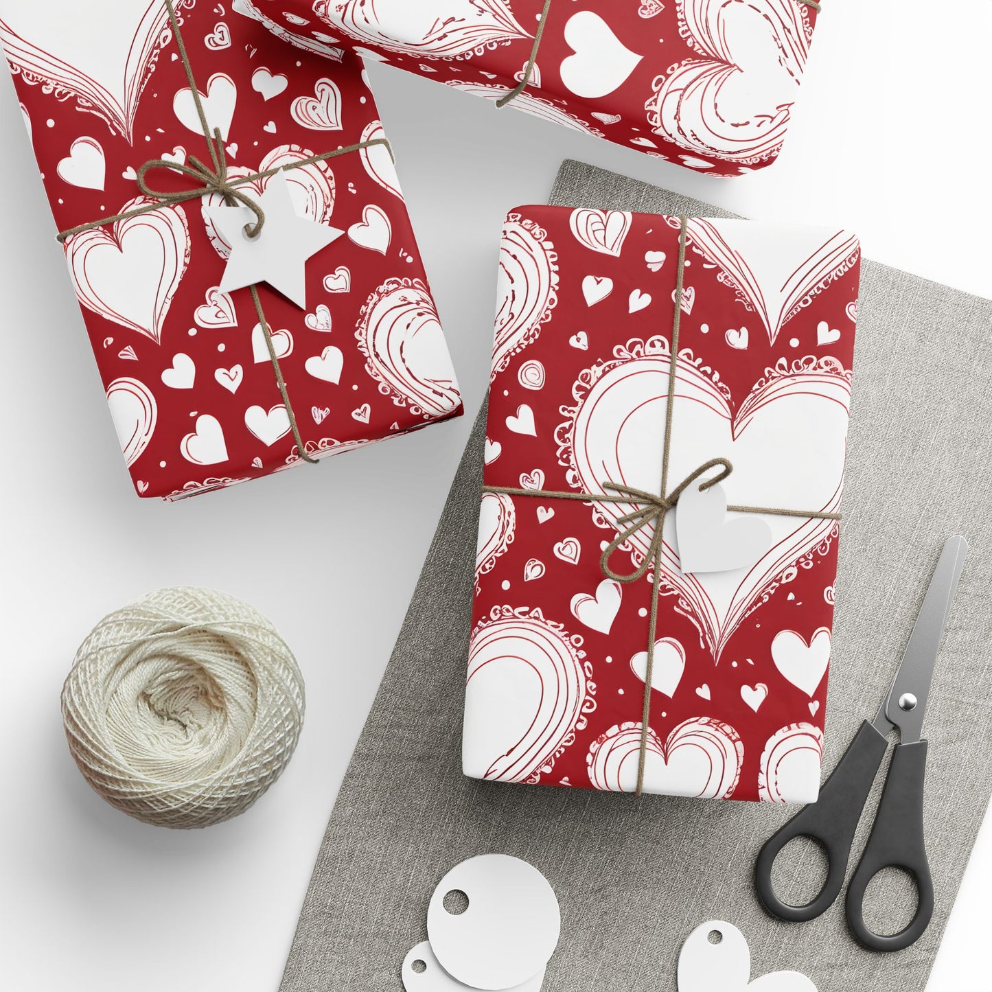 Romantic White and Red Heart Wrapping Papers