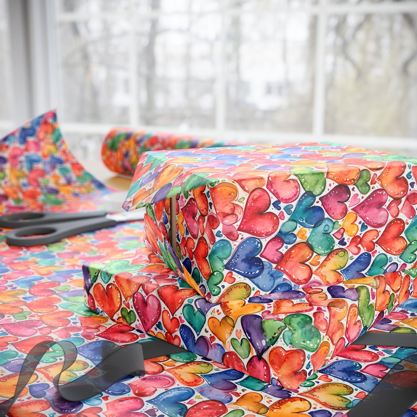 Vibrant Multicolor Heart Wrapping Paper Roll