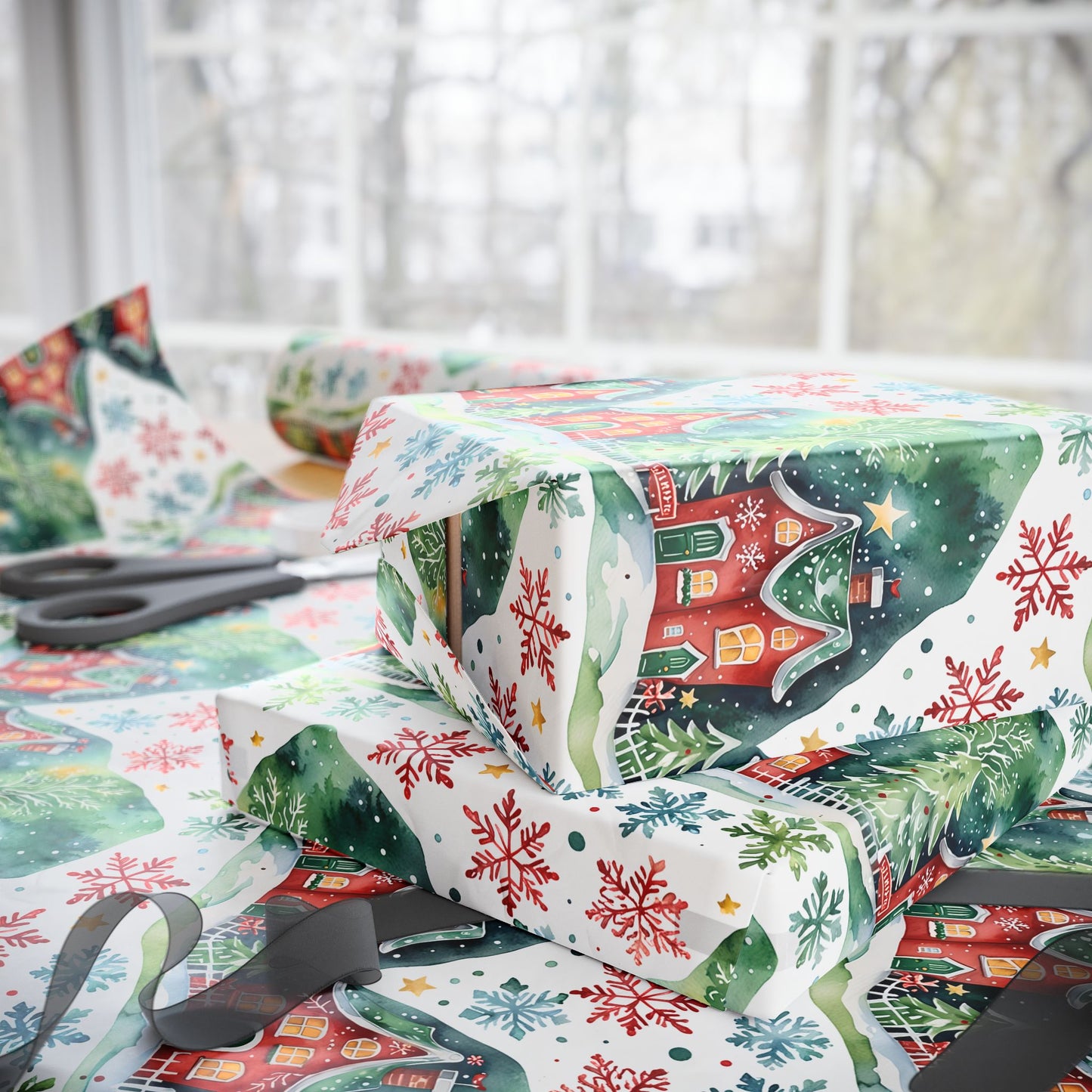 Merry Little Postcode – Whimsical Winter Village Wrapping Paper