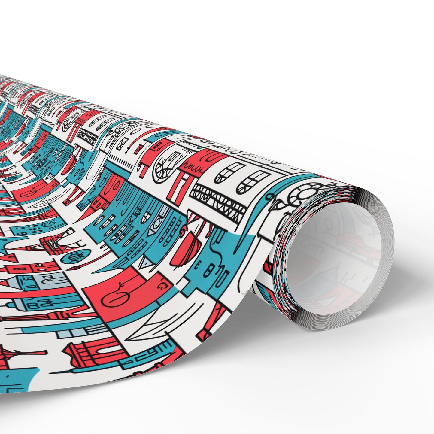 Wrapping Papers: Colorful Blue & Red Abstract Cityscape