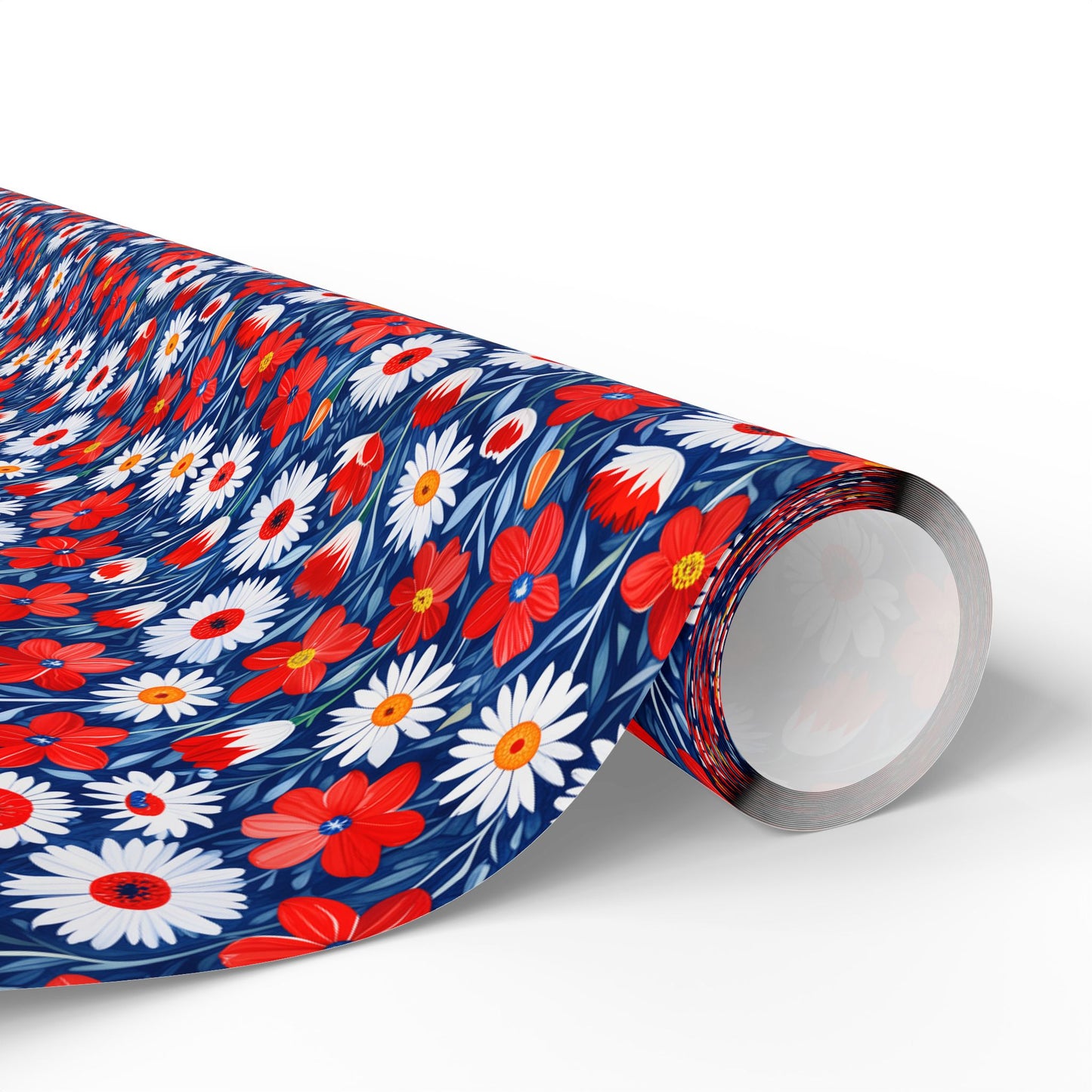 Vibrant Red, Blue and White Floral Wrapping Paper
