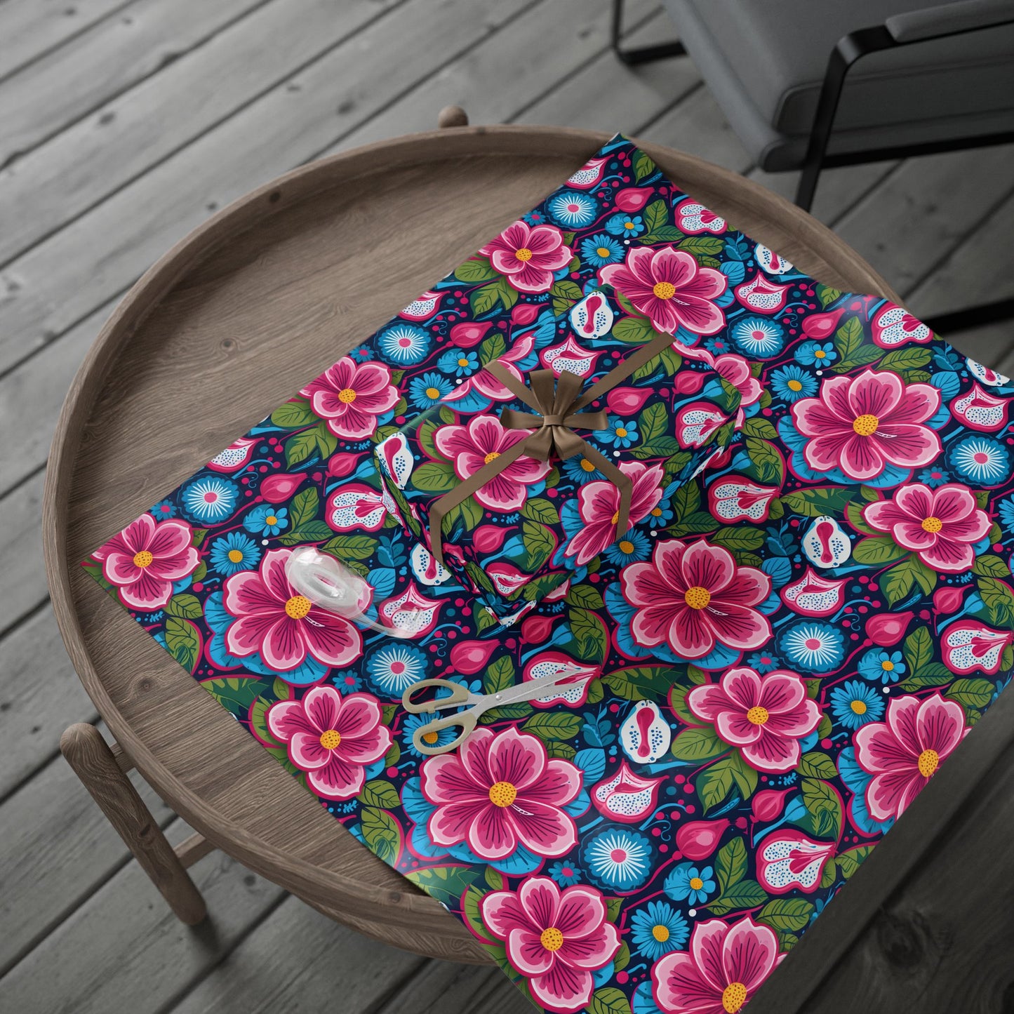 Colorful Pink & Aqua Flower Pattern Gift Wrap