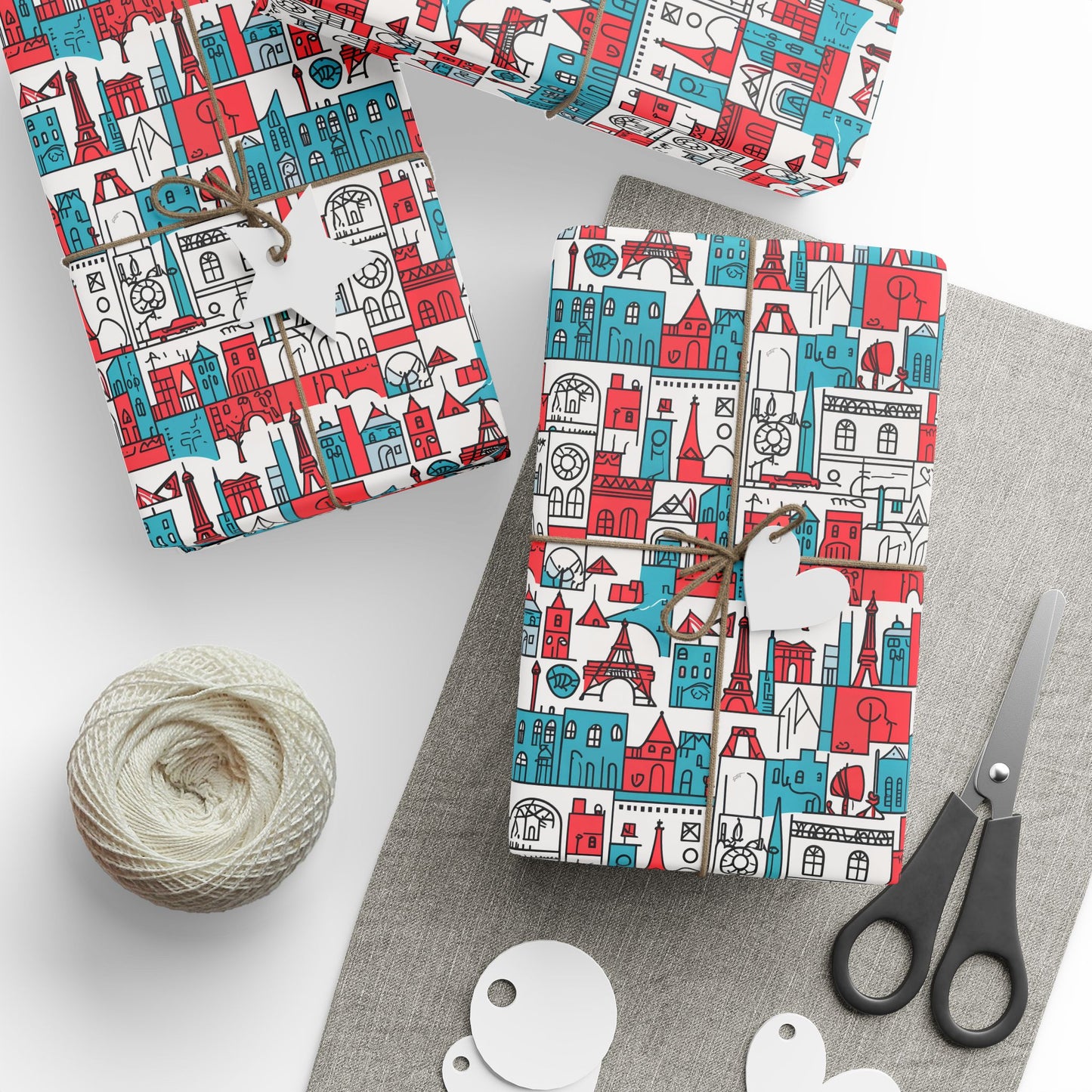 Wrapping Papers: Colorful Blue & Red Abstract Cityscape