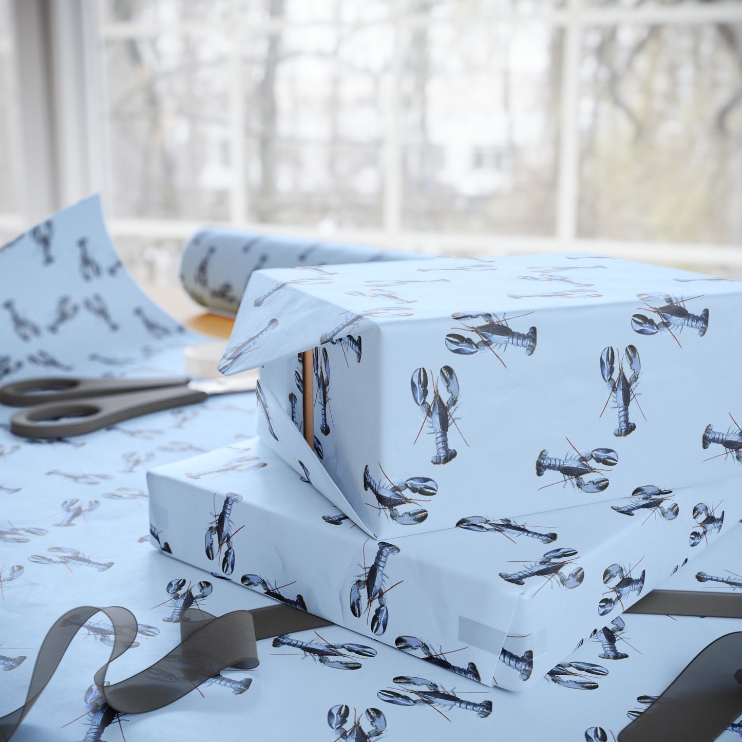 Chic Pink Blue Lobster Wrapping Paper