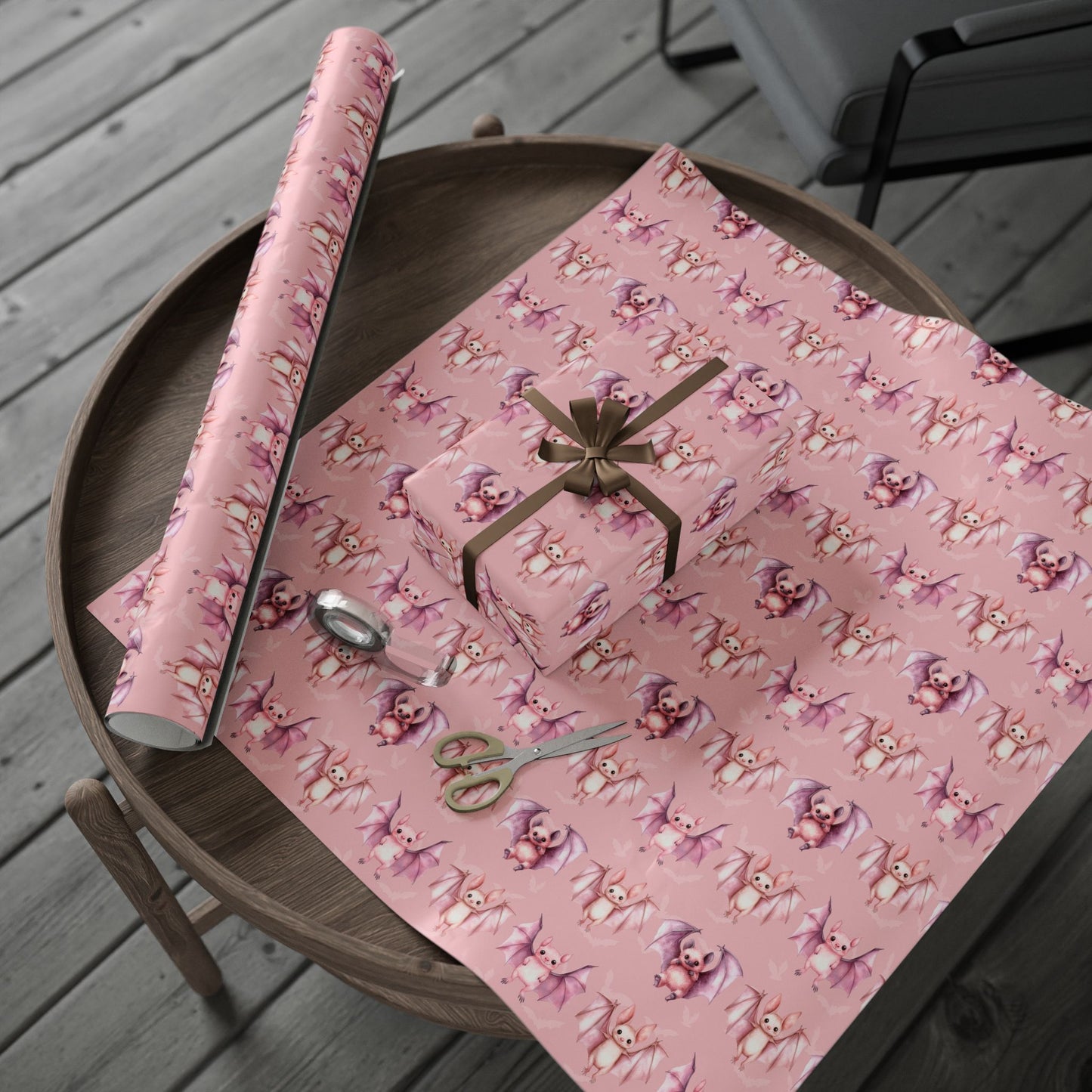 Batty & Blush – Pink Watercolor Bat Wrapping Paper