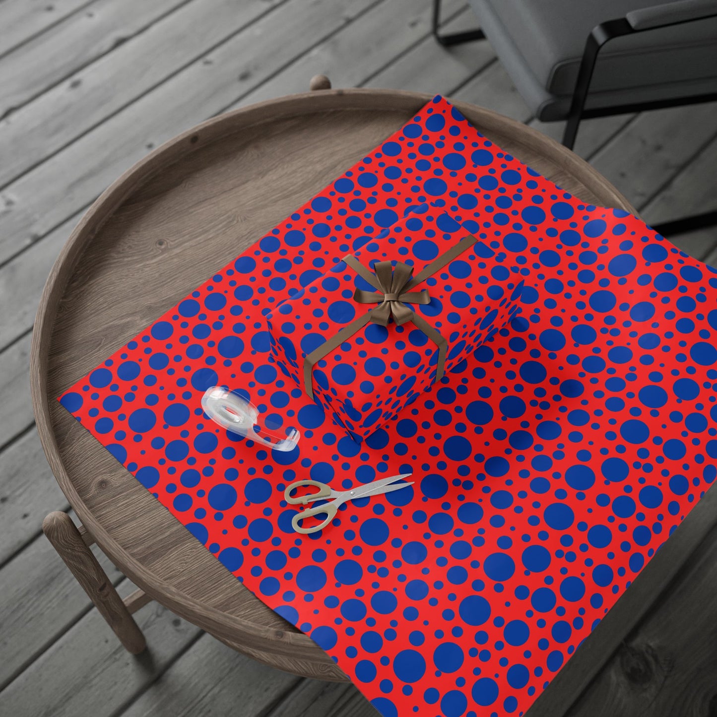 Dot Riot – Bold Blue on Red Modern Wrapping Paper