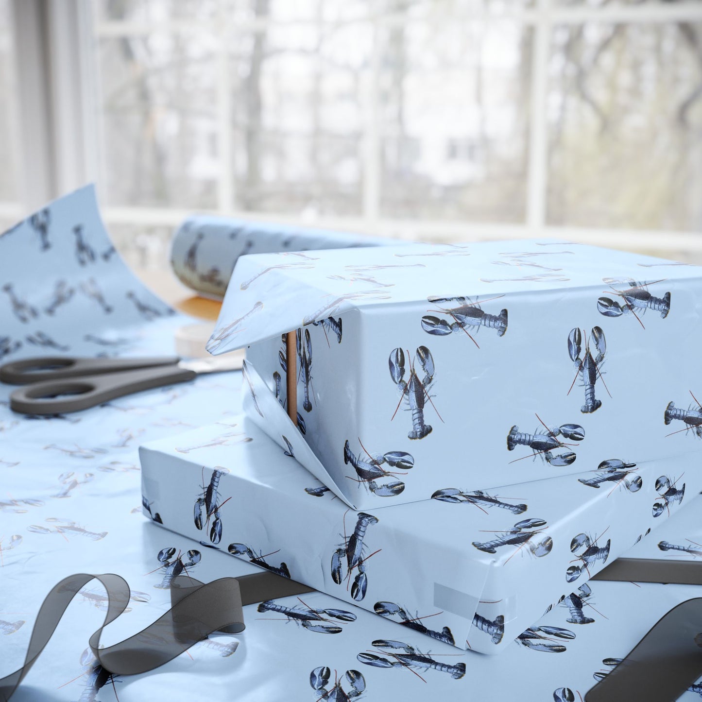 Chic Pink Blue Lobster Wrapping Paper