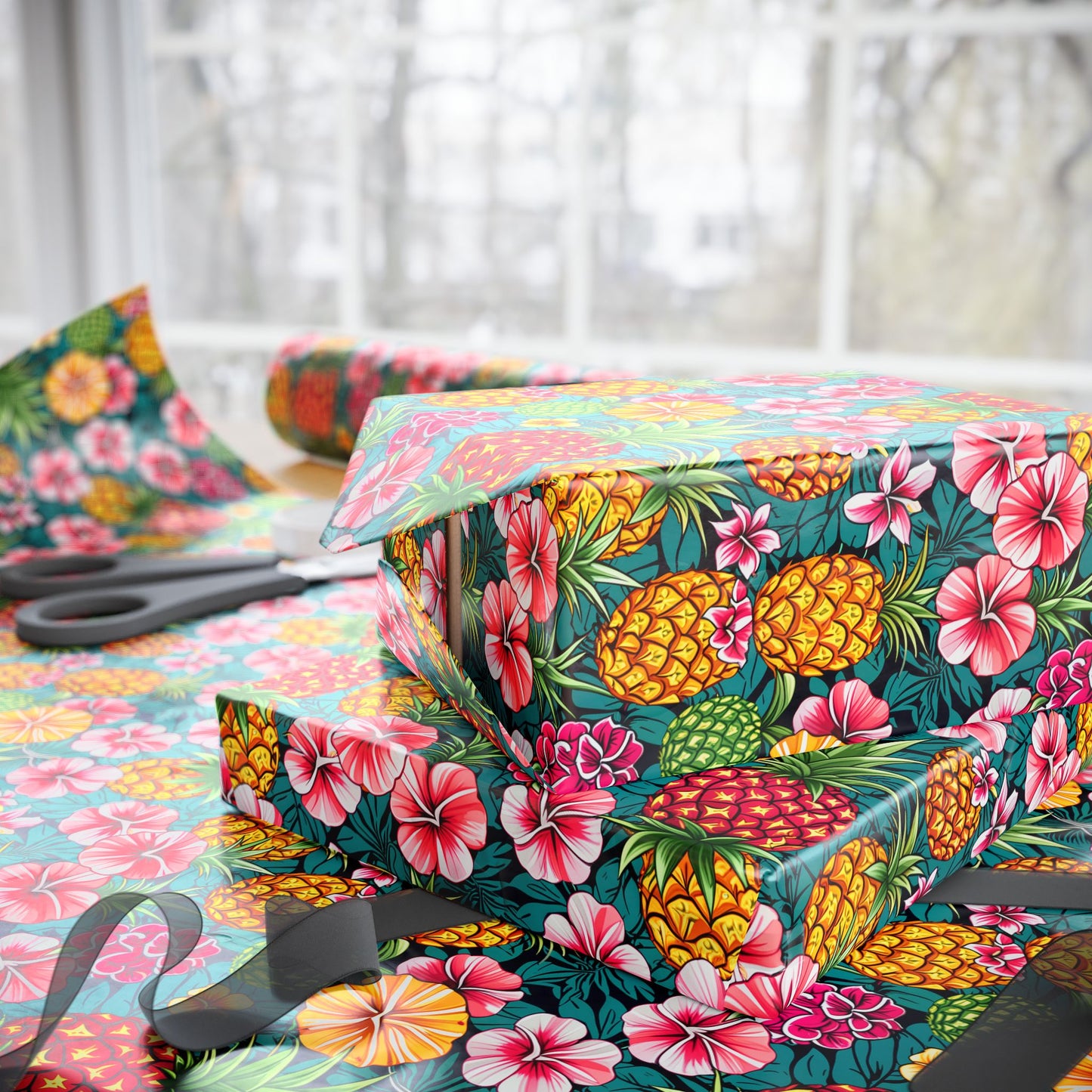 Wrapping Paper - Tropic Treat Pineapple Floral Hawaiian Gift Wrap