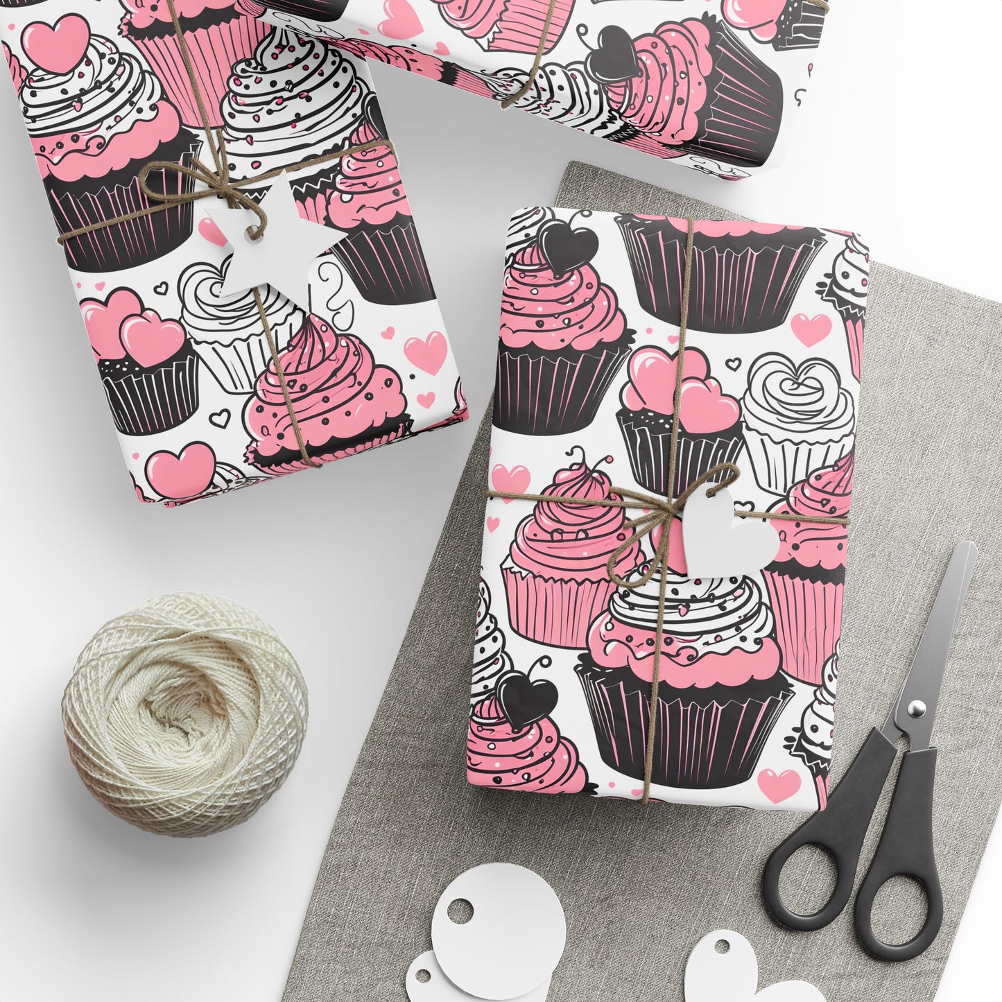 Whimsical Black, Pink, and White Dessert Pattern Wrapping Paper