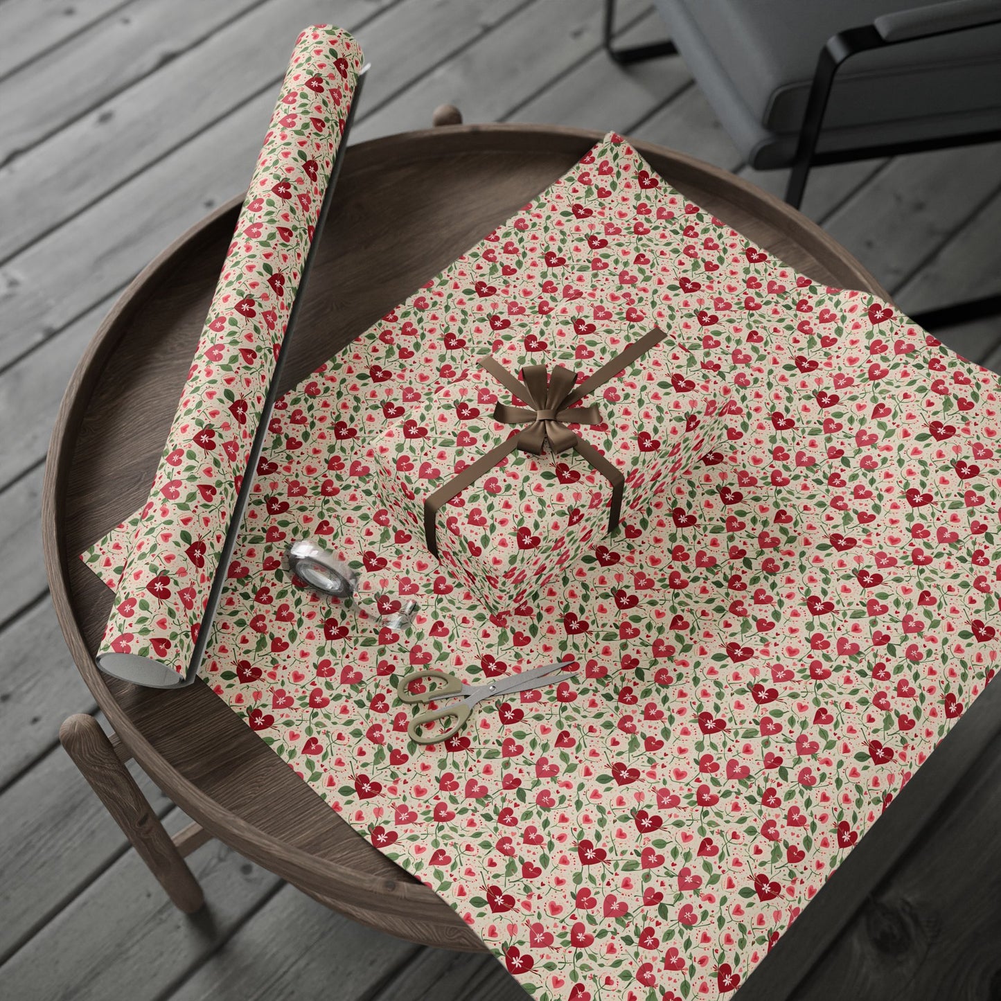 Orange Floral & Heart Wrapping Paper