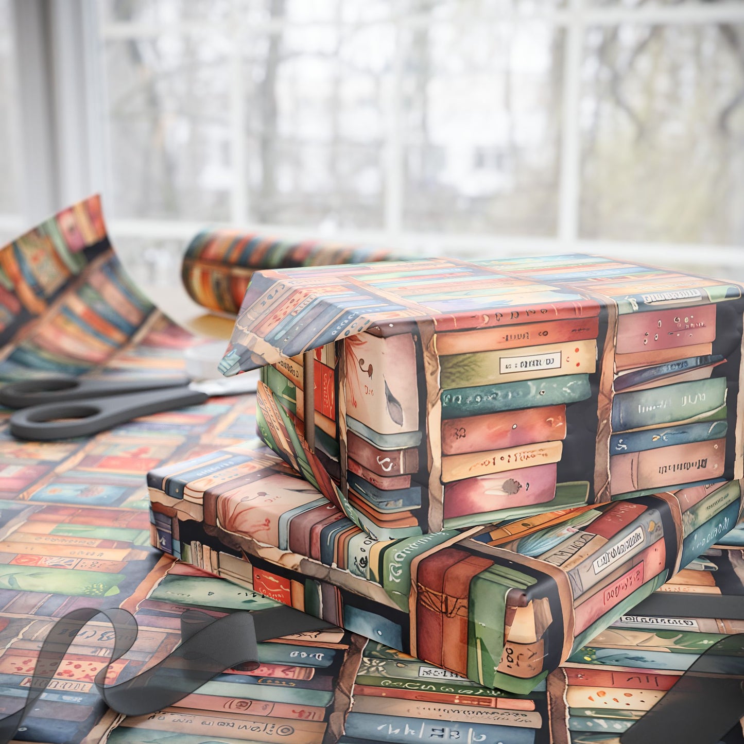 Shelf - Care – Whimsical Library Bookshelf Wrapping Paper