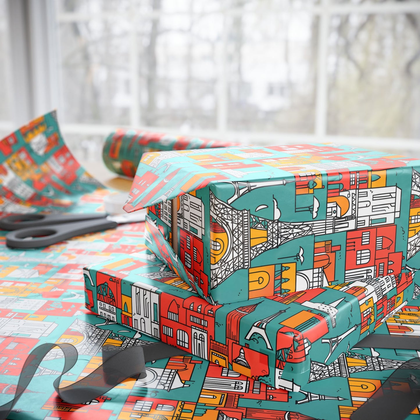 Colorful Cityscape Wrapping Paper