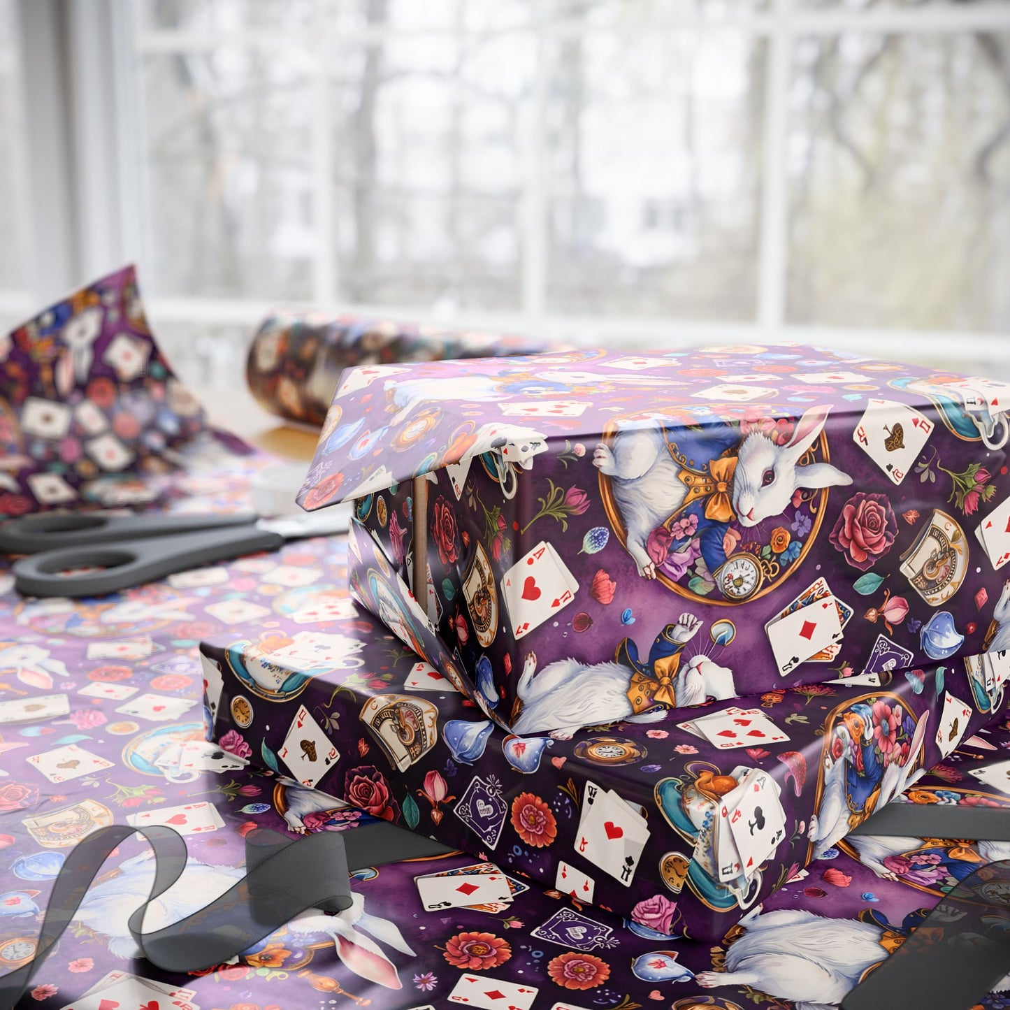 Whimsical Alice in Wonderland Wrapping Paper - Regal Purple