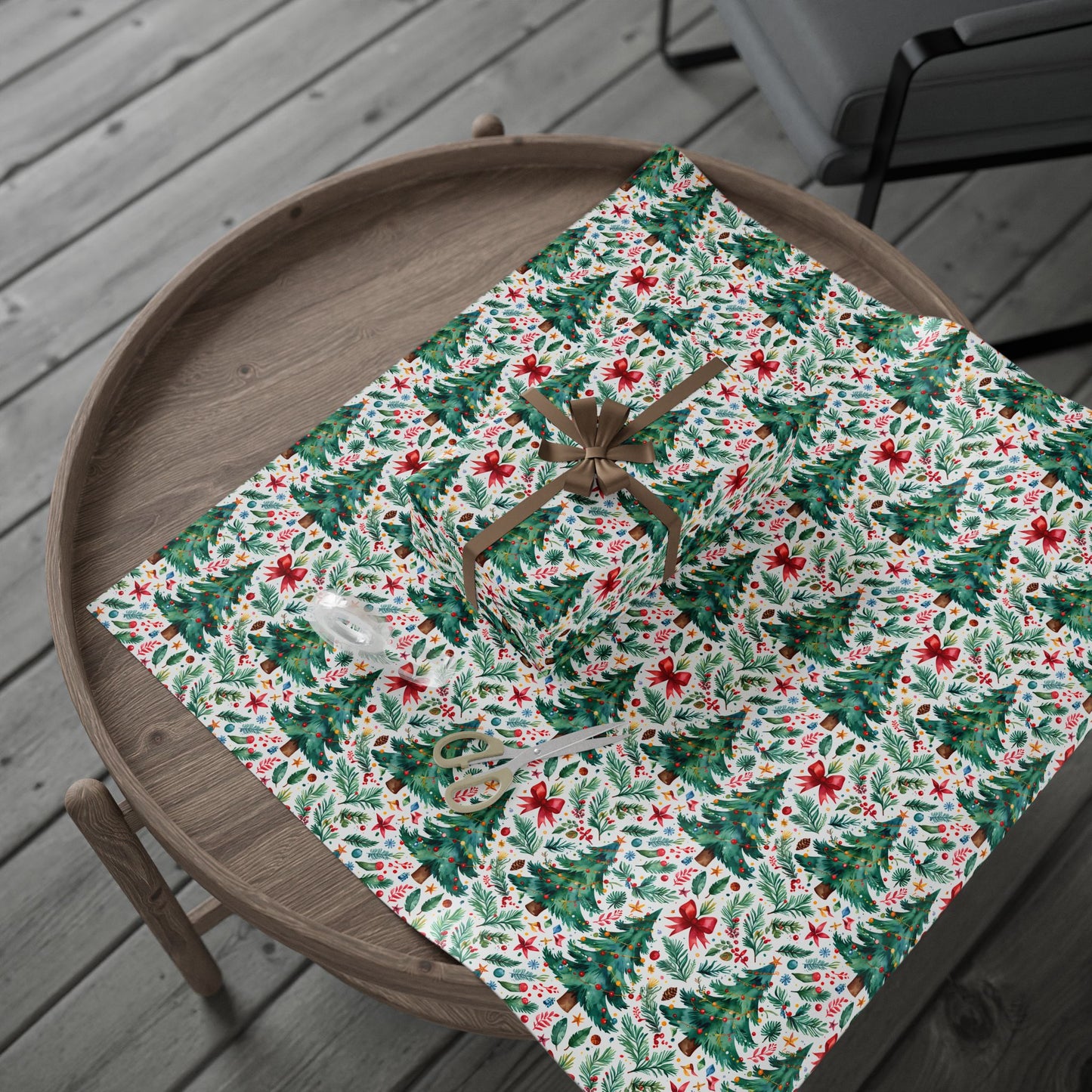 Merry & Bright Botanicals – Watercolor Tree & Garland Wrapping Paper