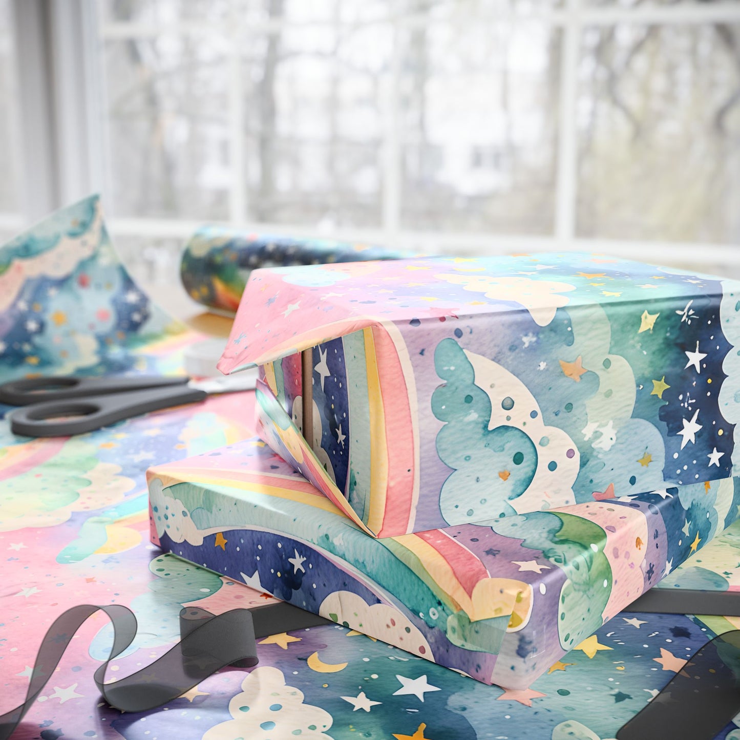Rainbow Skies – Colorful Cloud Wrap for Joyful Gifting