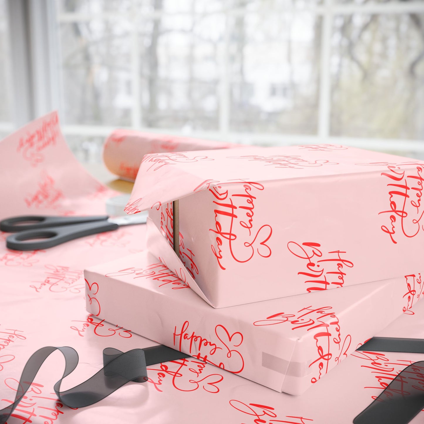Cute Red and Pink Happy Birthday Wrapping Paper