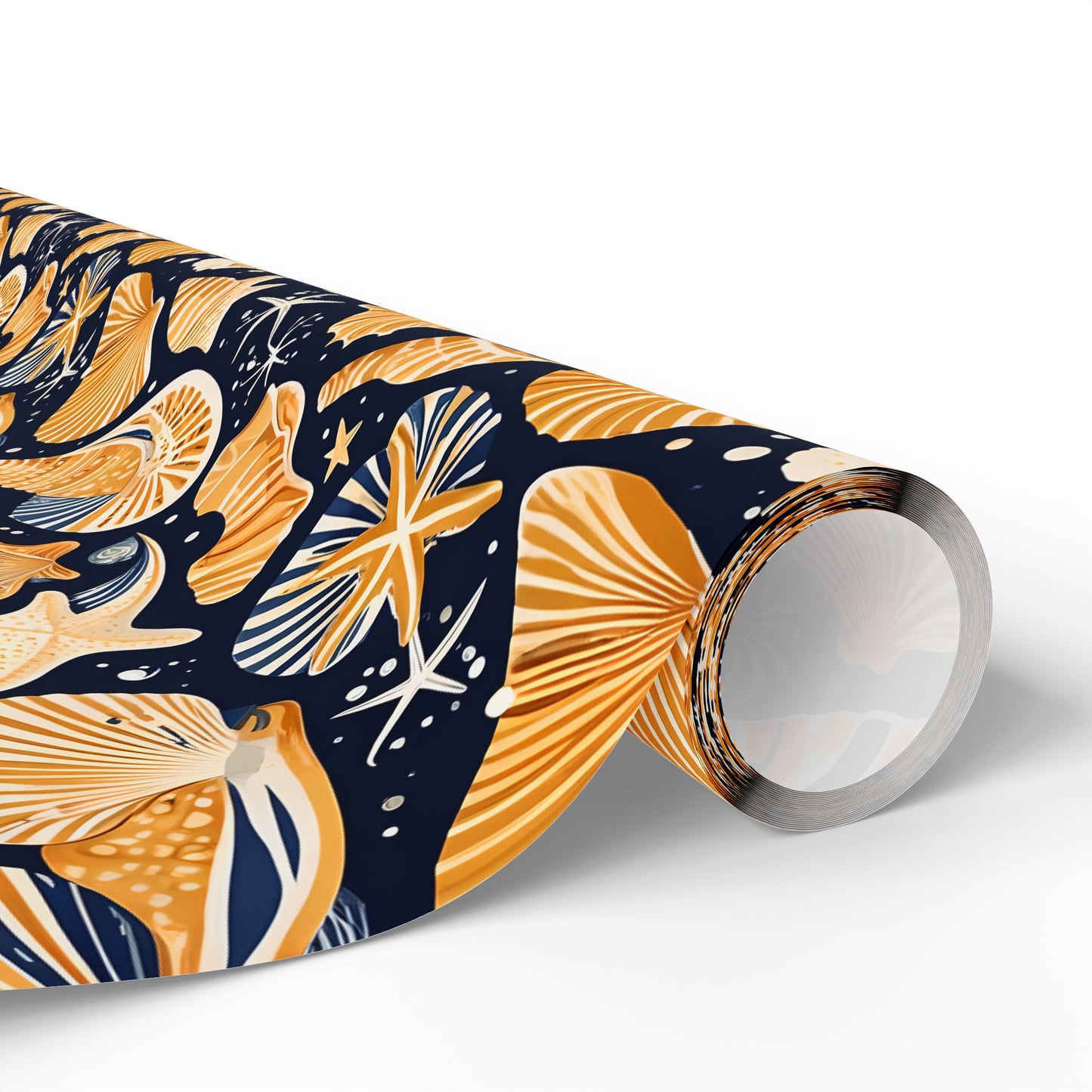 Seashell - Inspired Navy and Yellow Gift Wrap