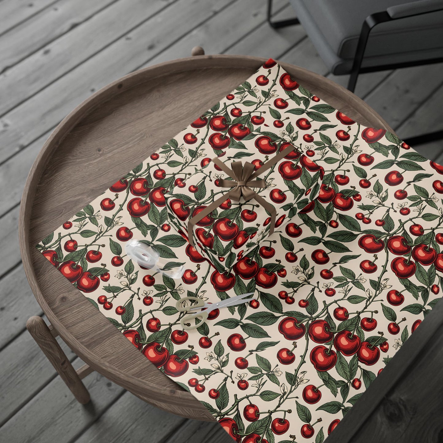 Elegant Cream Background with Cherry Delight Wrapping Paper