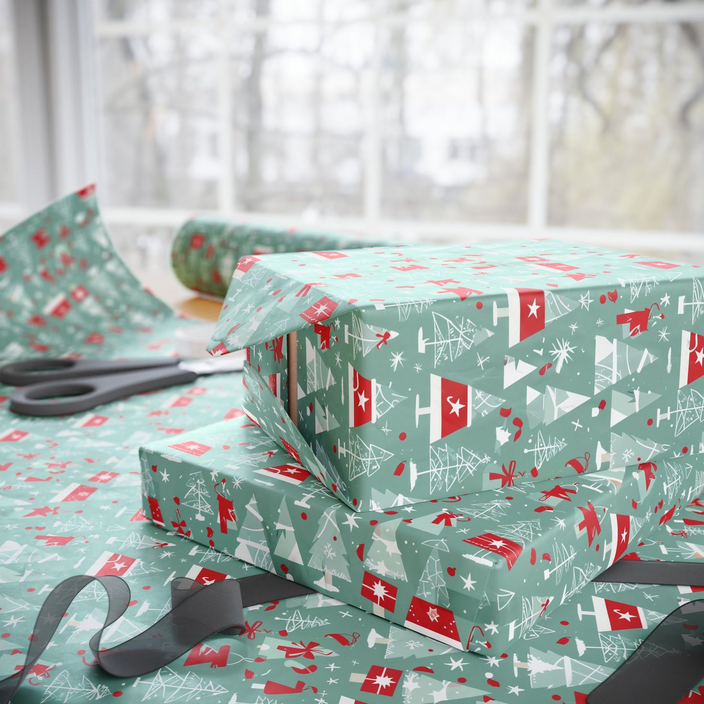 Mid - Century Mistletoe – Retro Tree Wrapping Paper