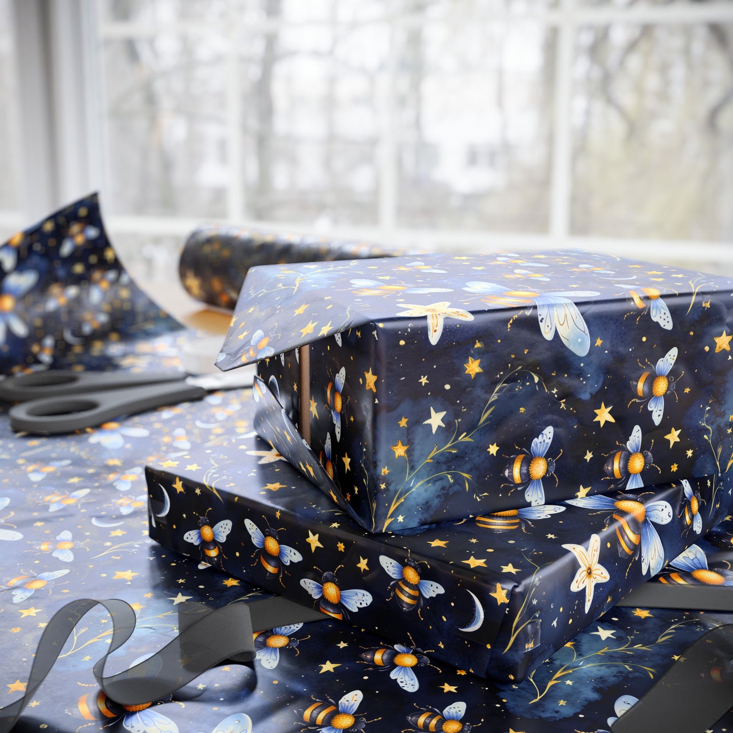 Whimsical Stars and Bees Gift Wrap Roll