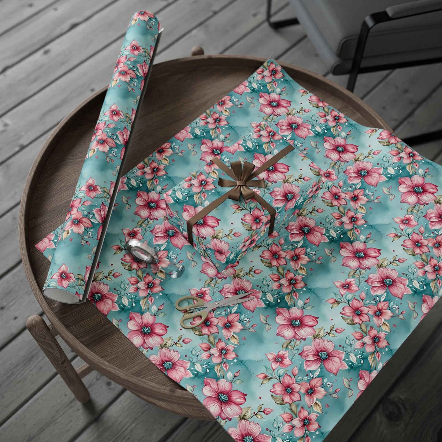 Aqua and Pink Watercolor Flowers
