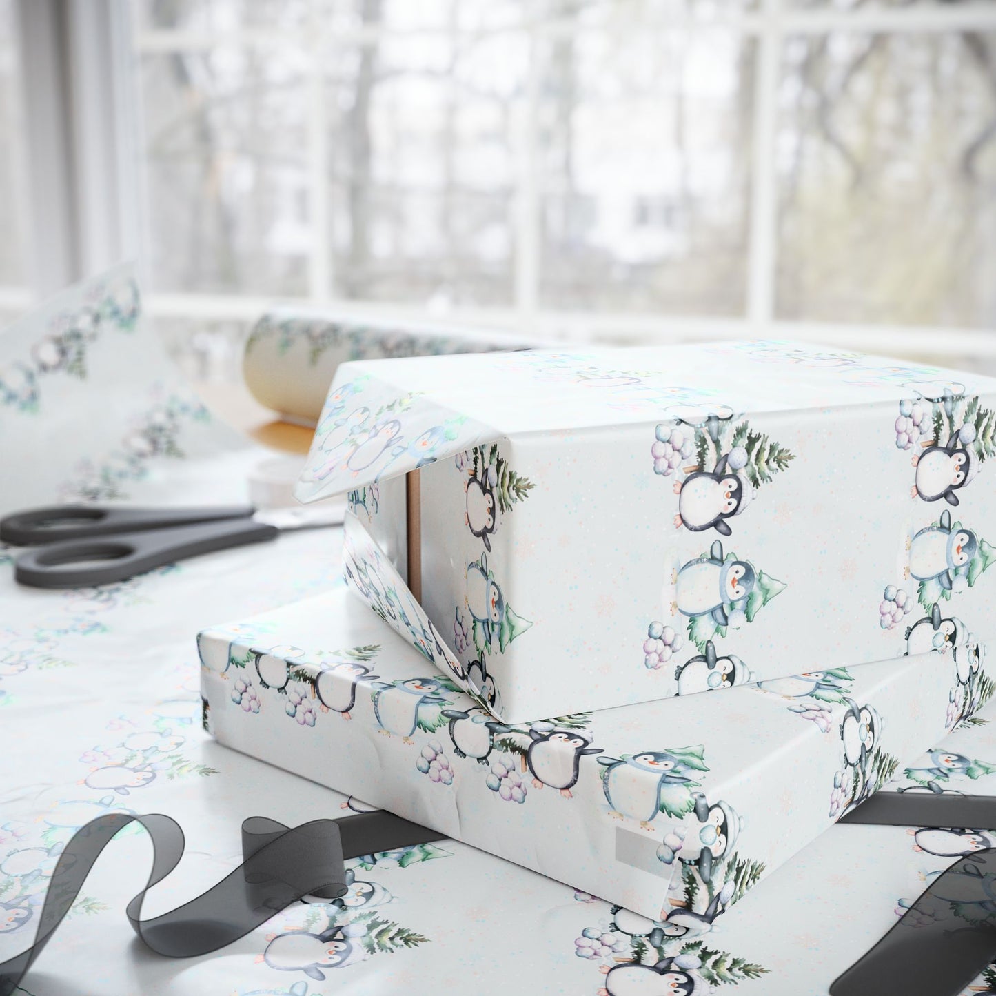 Snowball Shenanigans – Playful Penguin Christmas Wrapping Paper