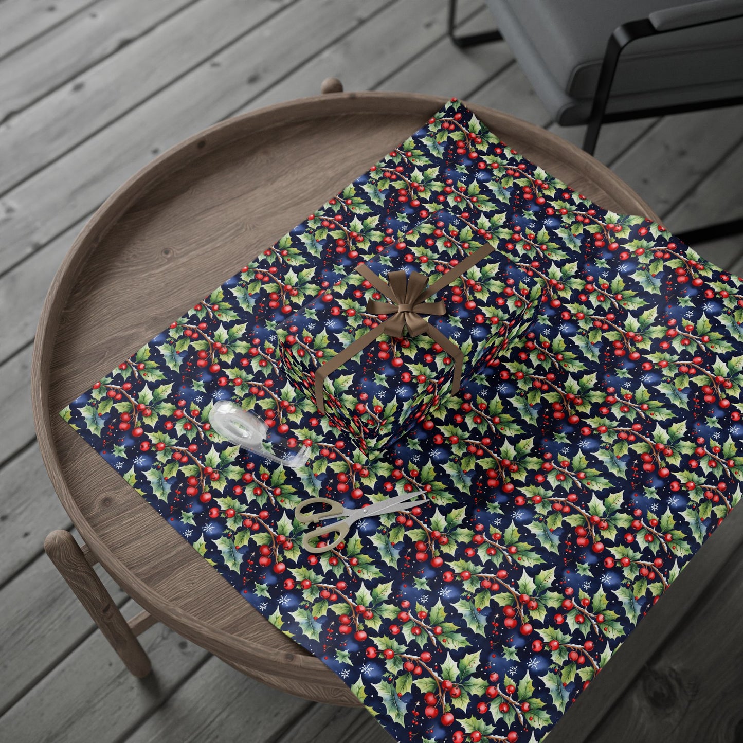 Holly Jolly Luxe – Navy & Berry Botanical Wrapping Paper