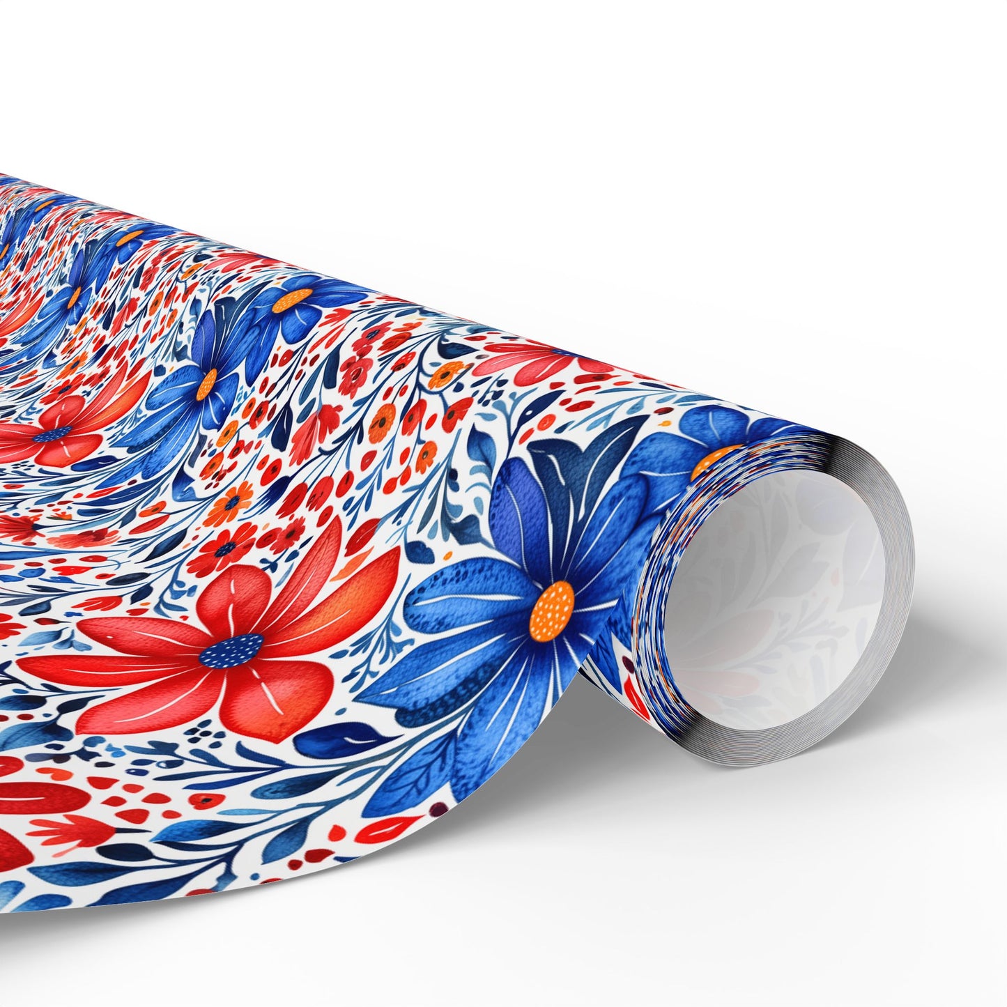 Red, White and Blue Floral Wrapping Paper