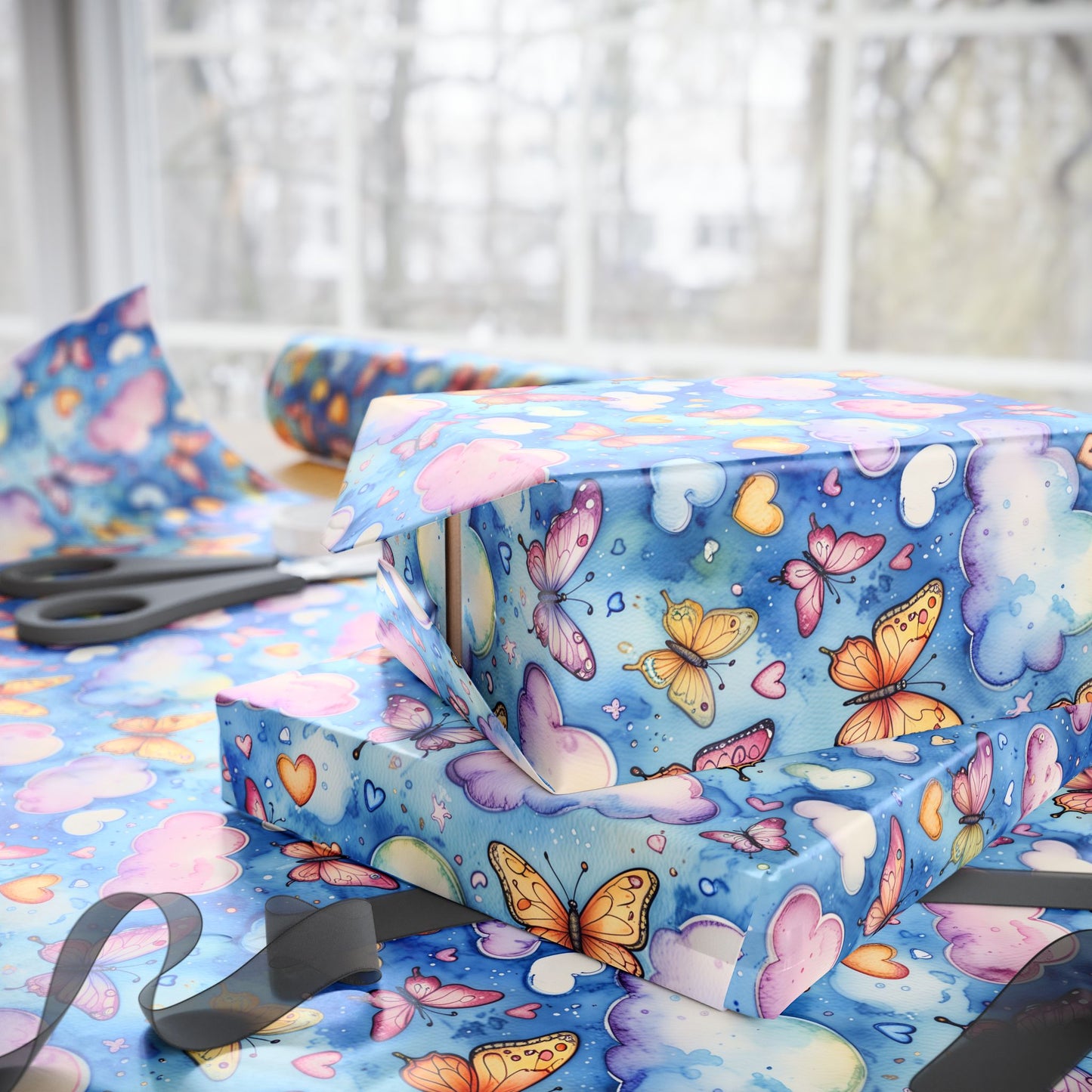 Colorful Blue Butterfly Wrapping Paper