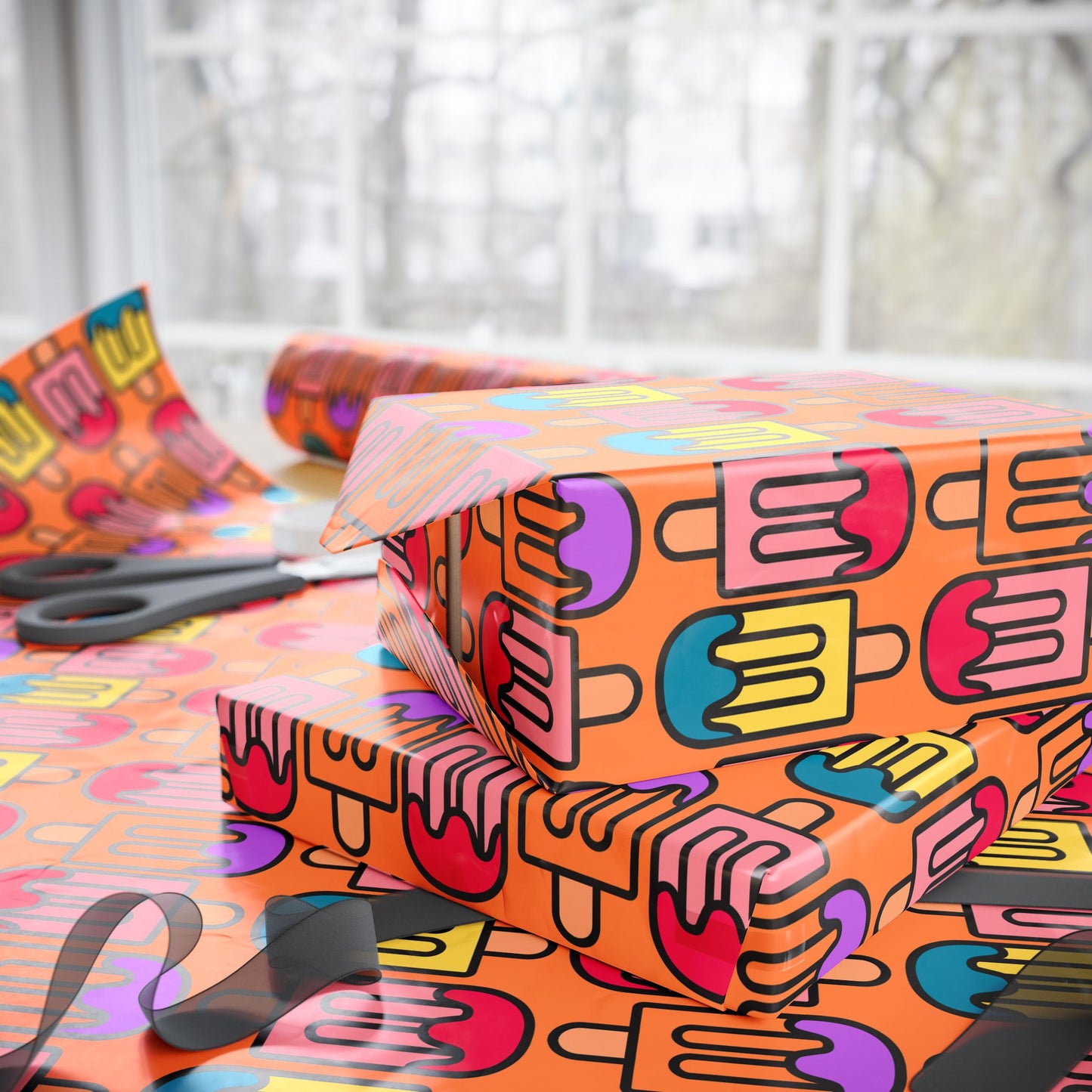 Colorful Orange Popsicle Wrapping Paper
