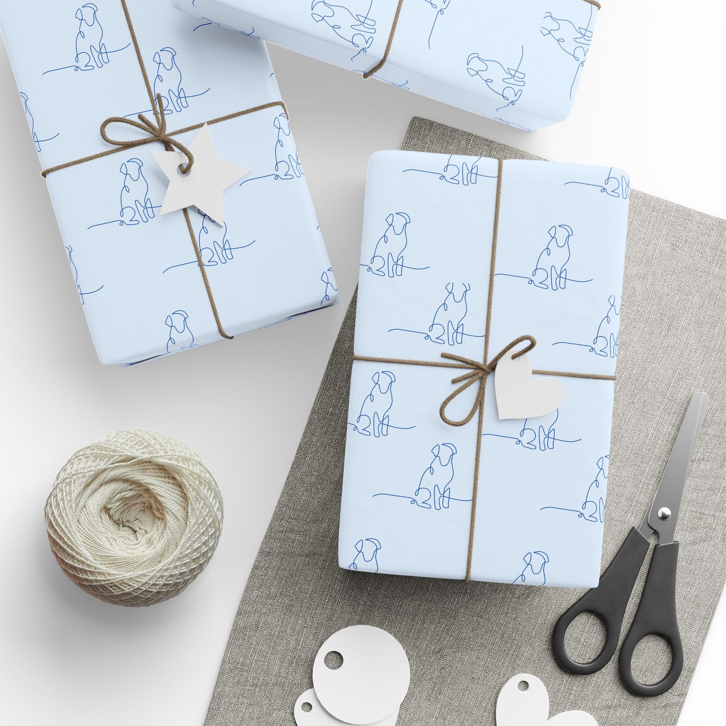 Blue Line Drawing Dog Gift Paper