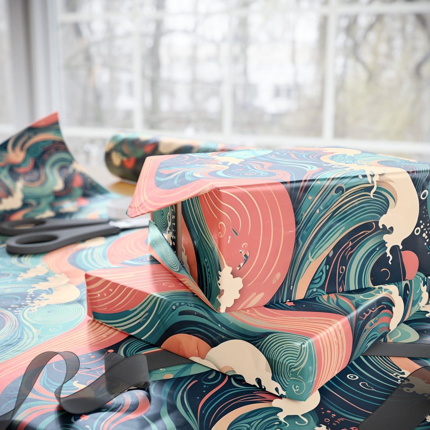 Ocean Wave Wrapping Papers - pink and blue