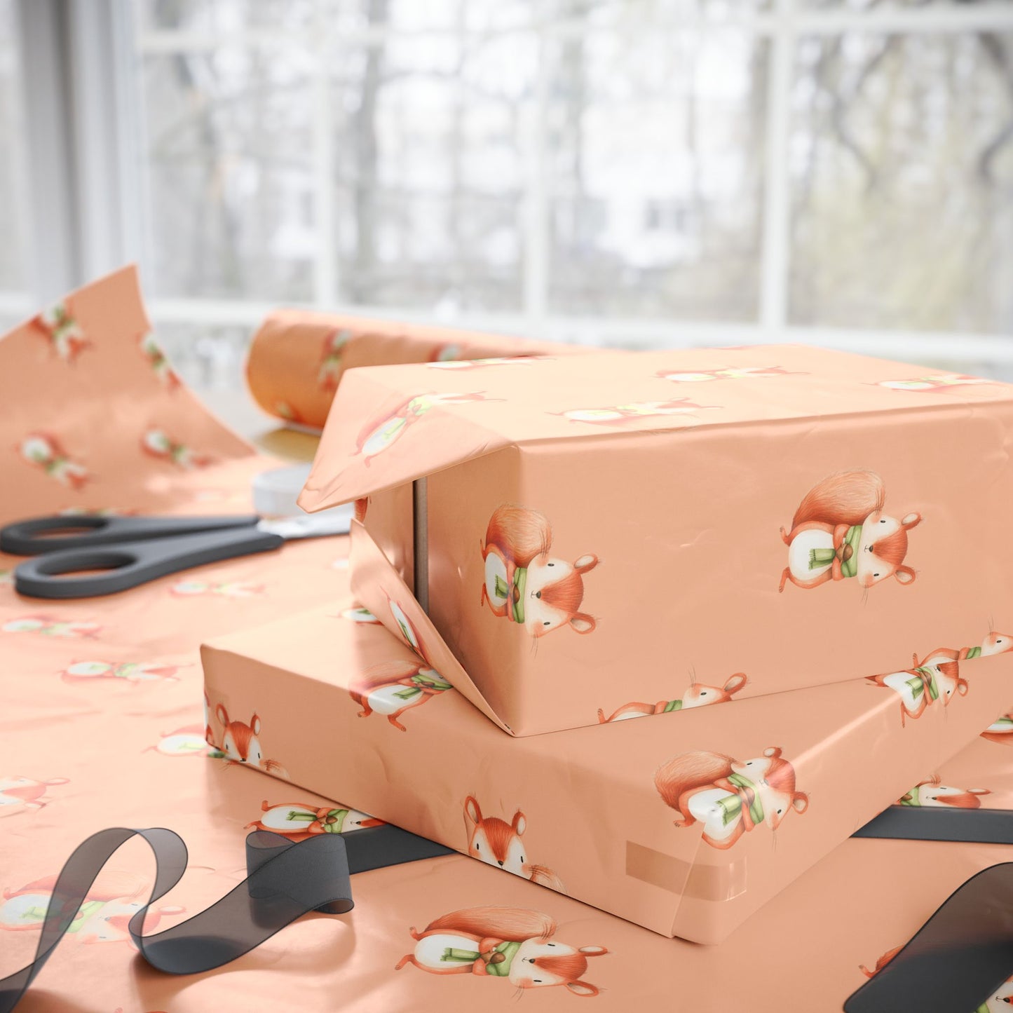Orange Squirrel Wrapping Paper