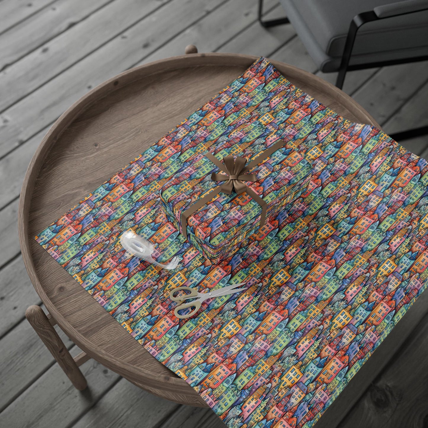 Colorful Pastel Cityscape Wrapping Paper