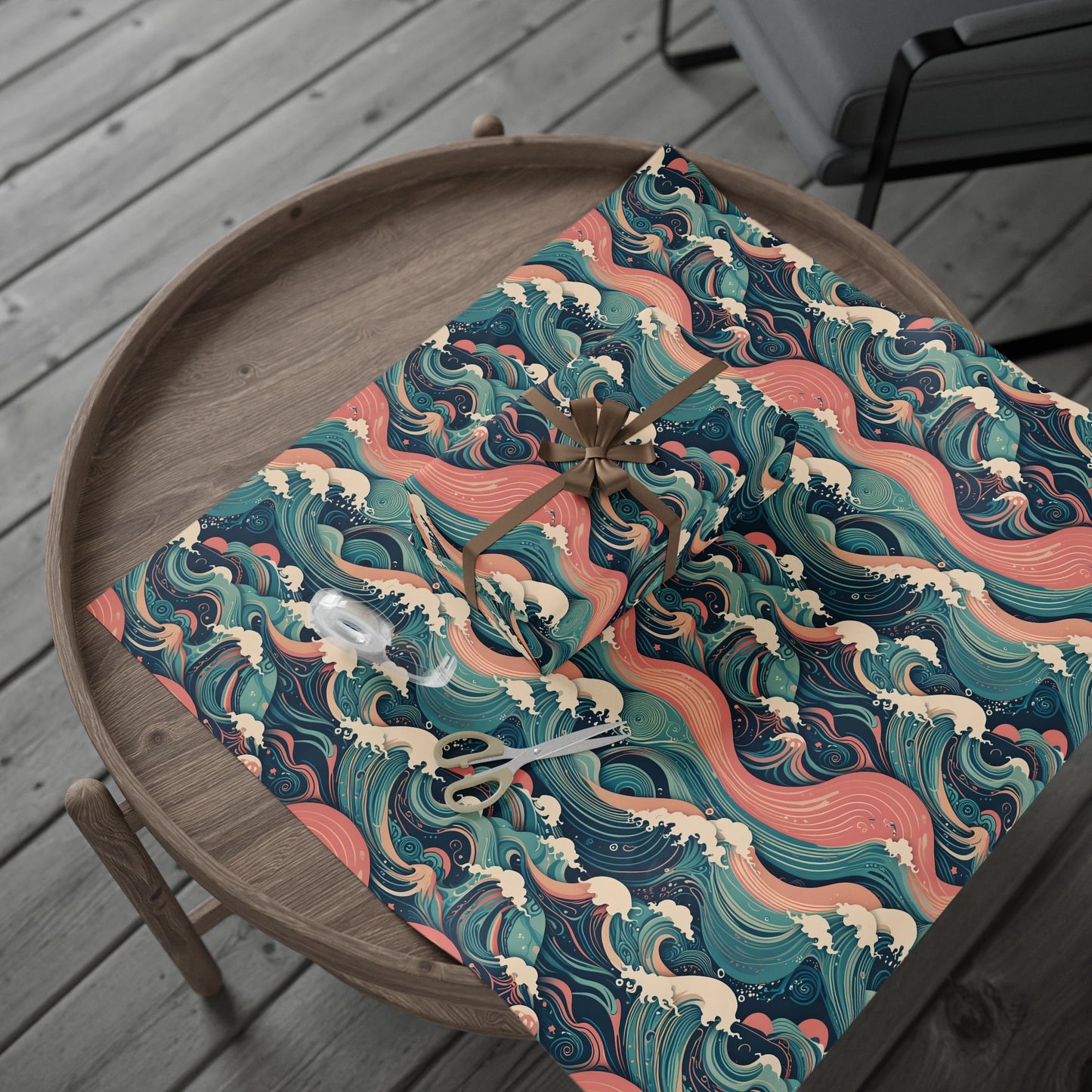 Ocean Wave Wrapping Papers - pink and blue