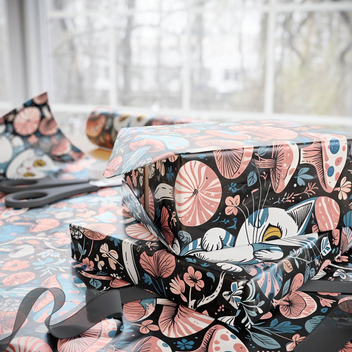 Whimsical Cheshire Cat Wrapping Paper Set - Alice in Wonderland