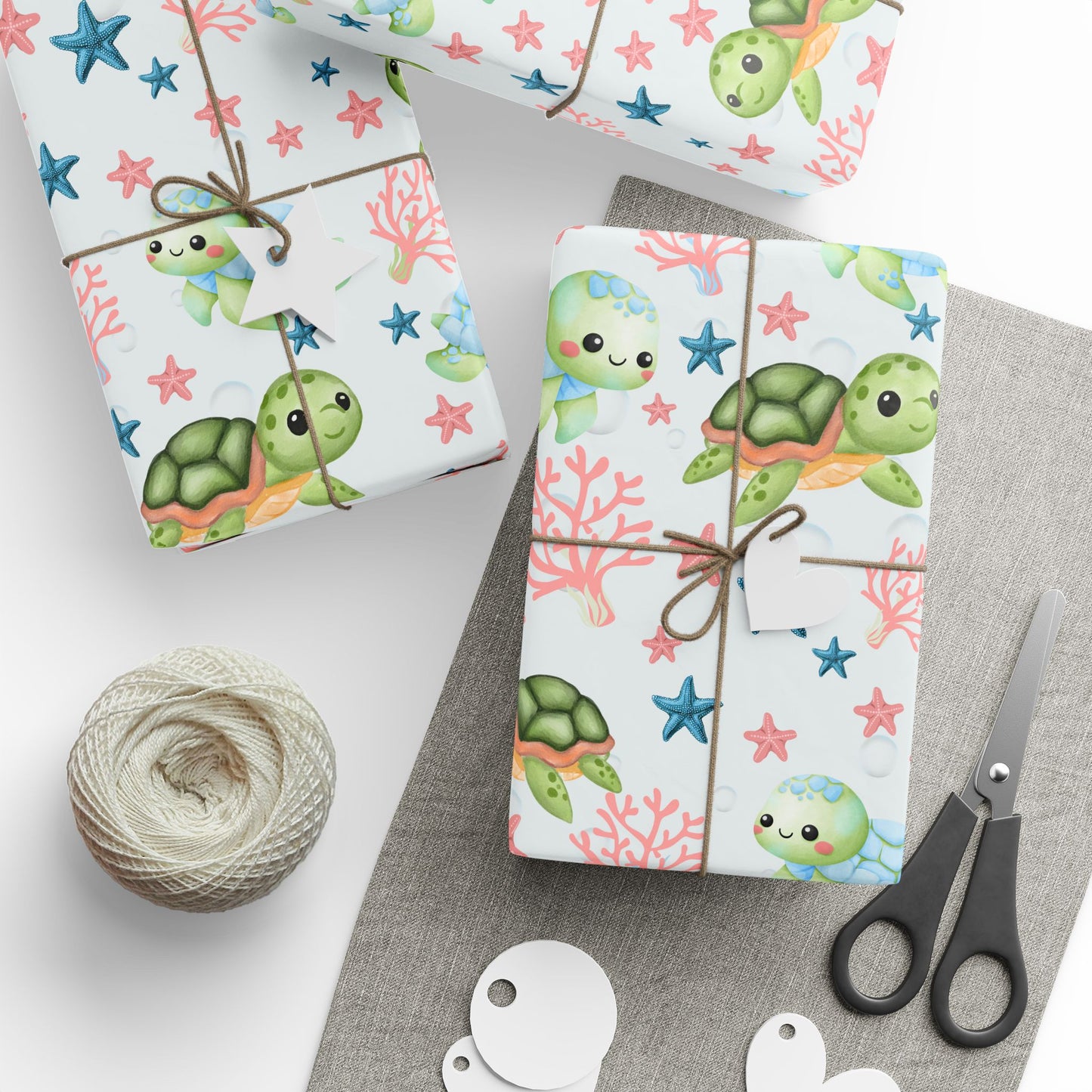 Baby Sea Turtle and Sea Stars Design