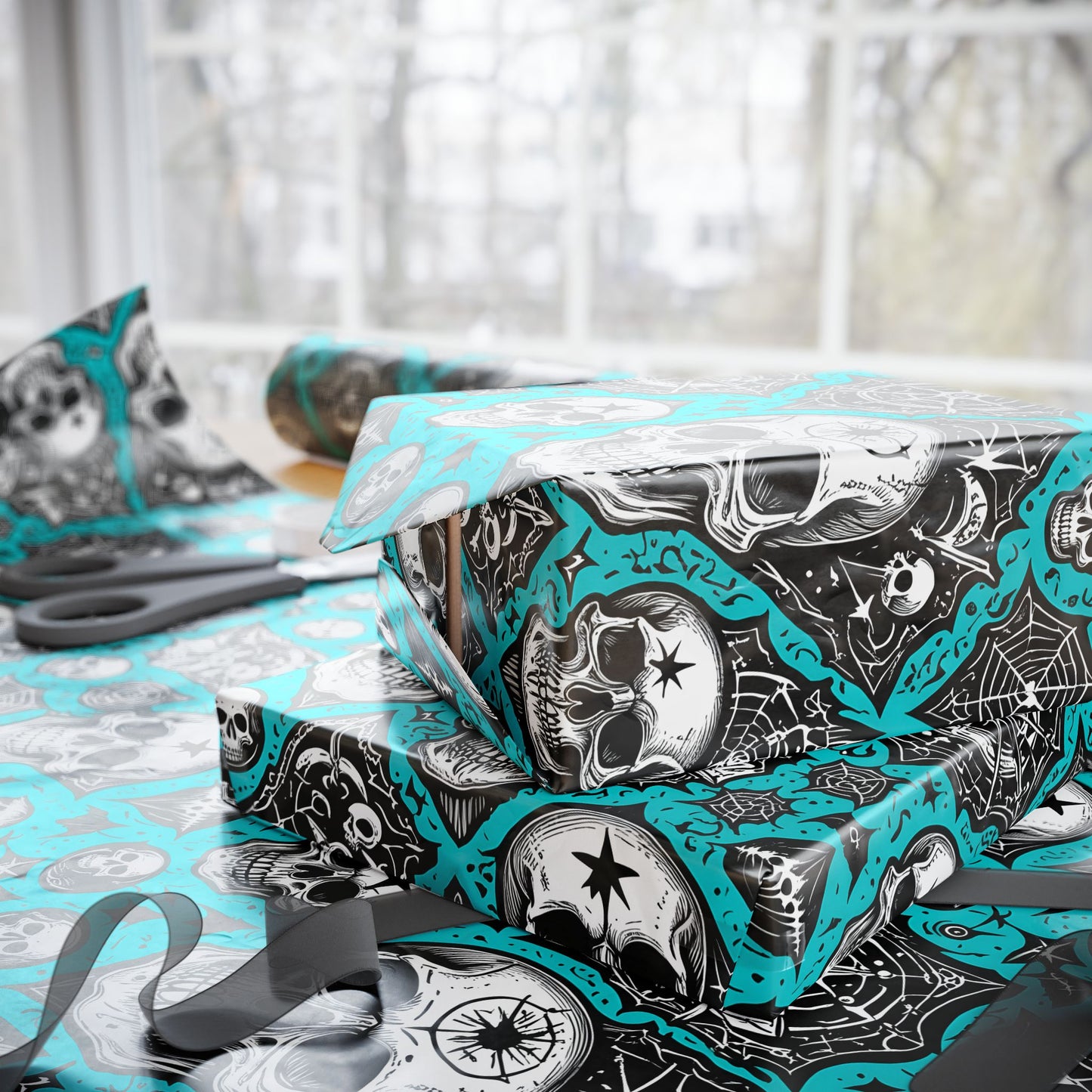 Blue Gothic Skull Wrapping Paper