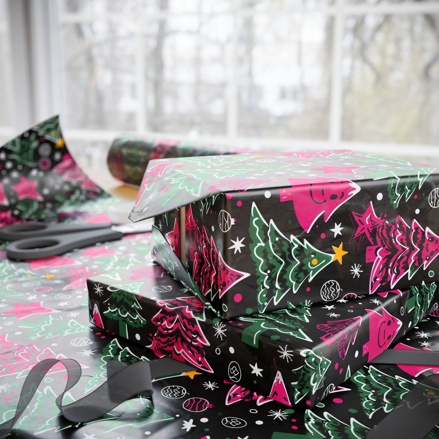 Tree - Rex & Sass – Neon Sketchmas Wrapping Paper
