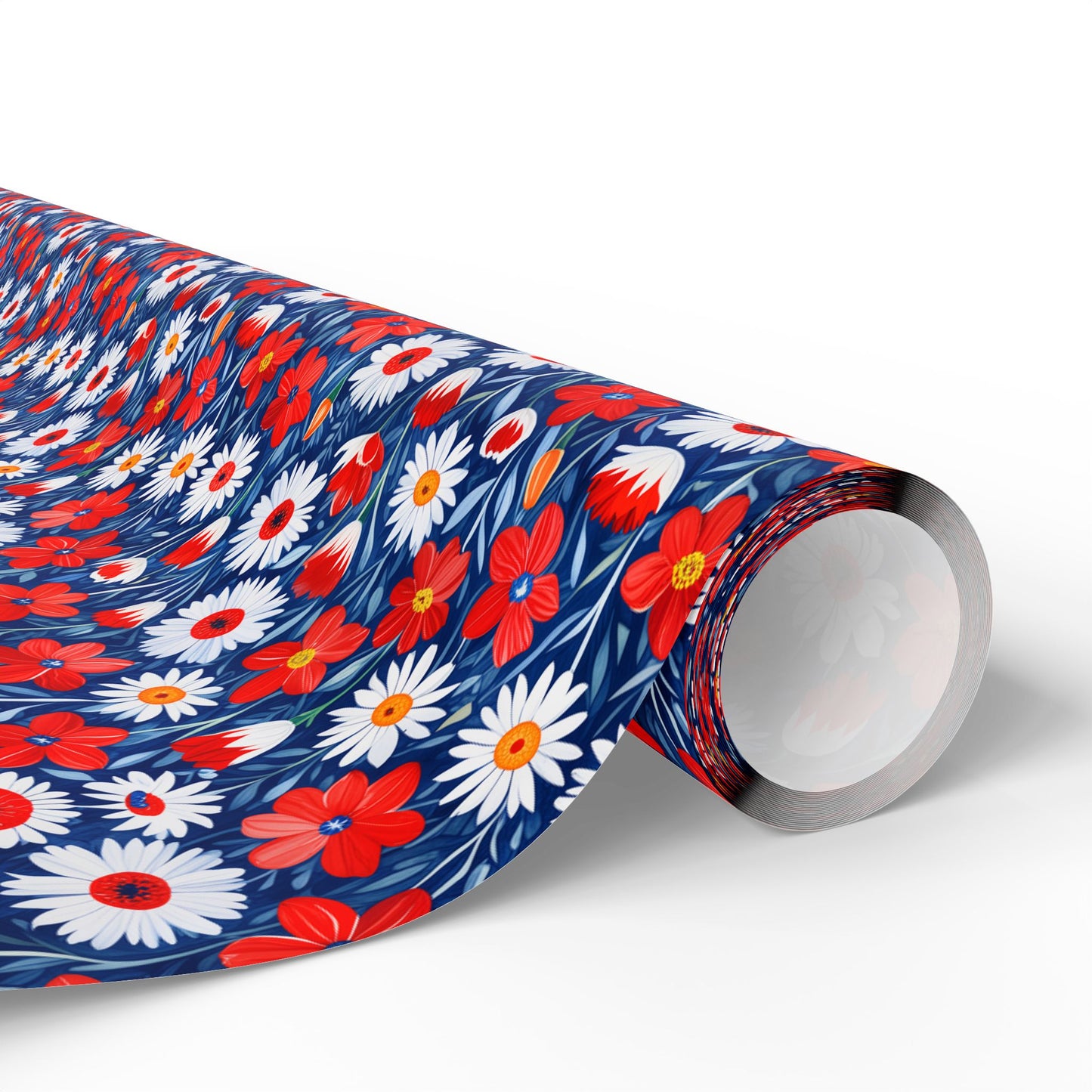 Vibrant Red, Blue and White Floral Wrapping Paper
