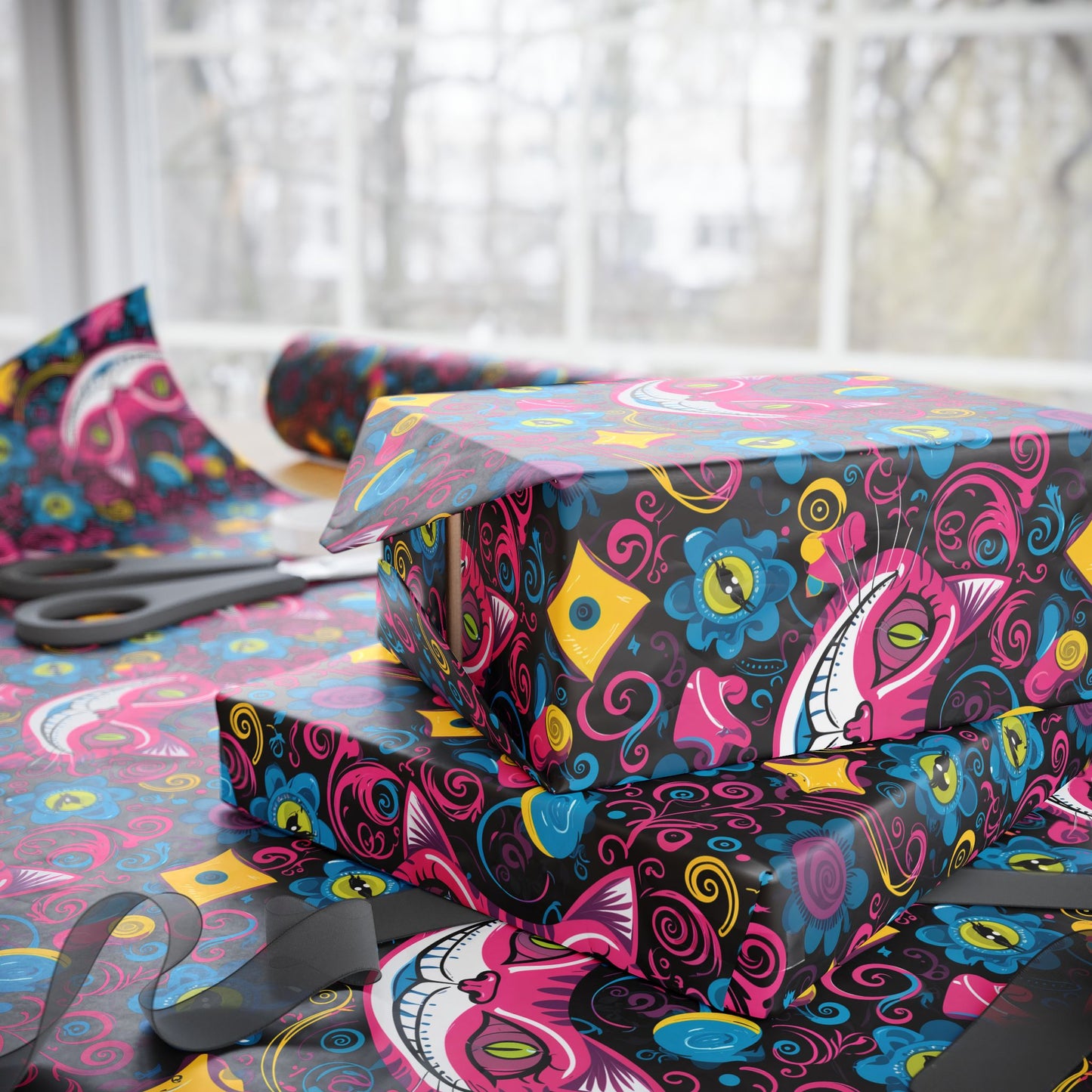 Bright Cheshire Cat Alice in Wonderland Gift Wrap